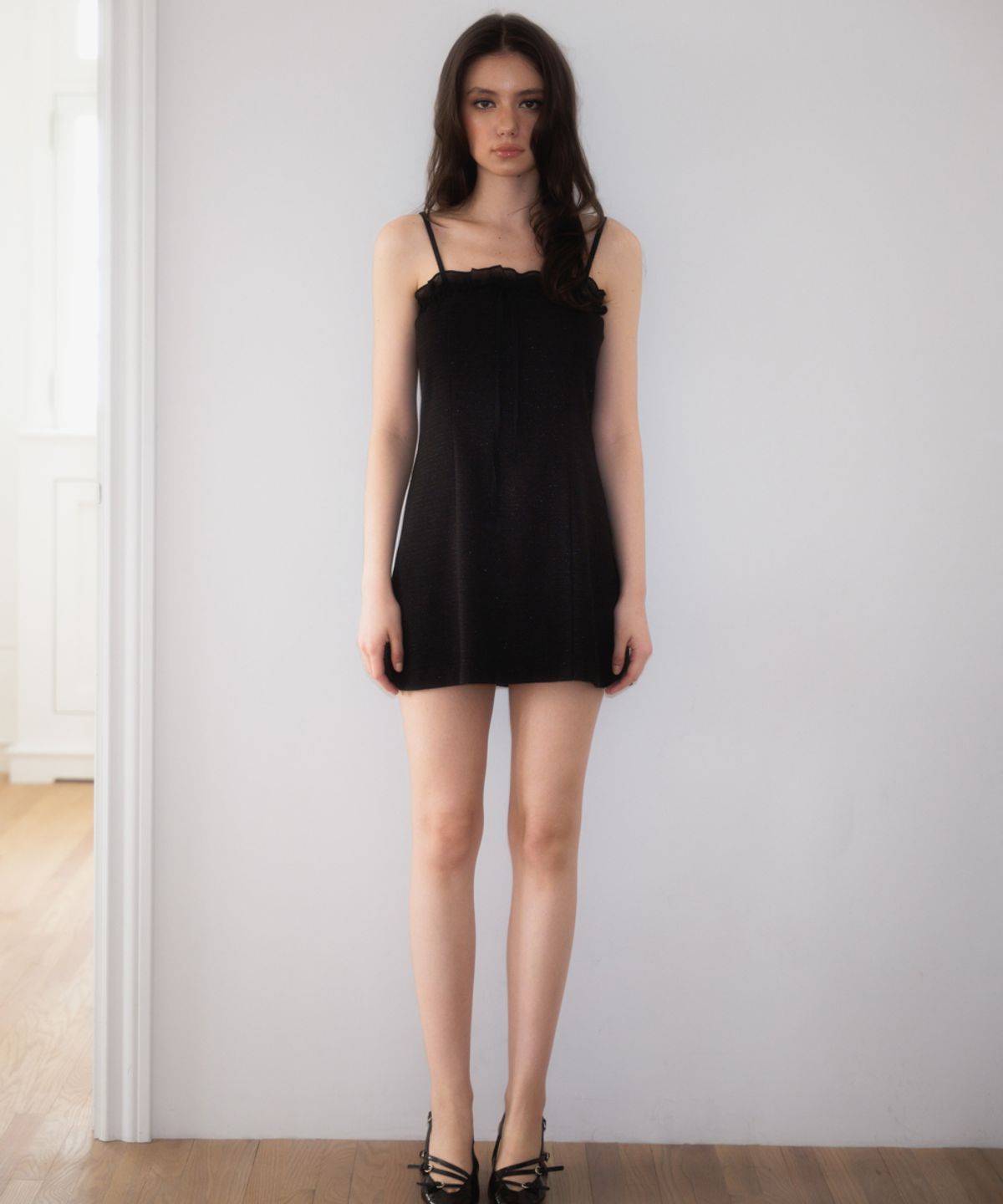 로제프란츠(ROSEFRANTZ) Tweed Ribbon Tie Mini Dress [Black]