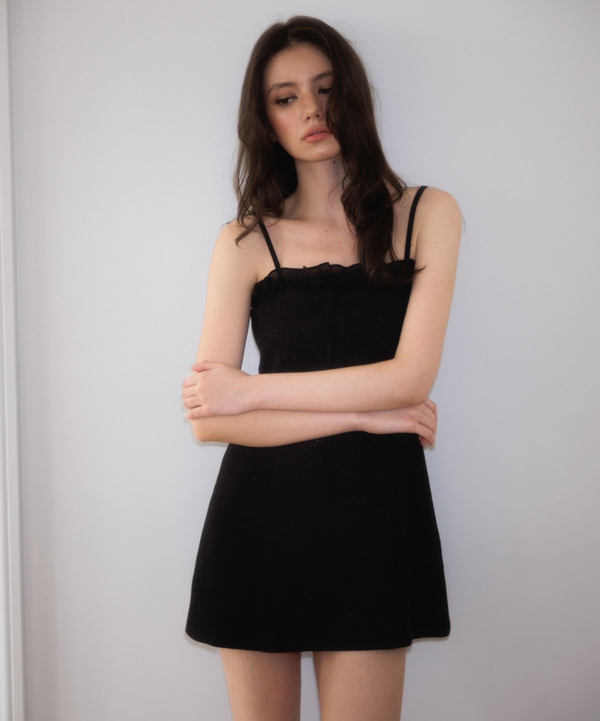 로제프란츠(ROSEFRANTZ) Tweed Ribbon Tie Mini Dress [Black]