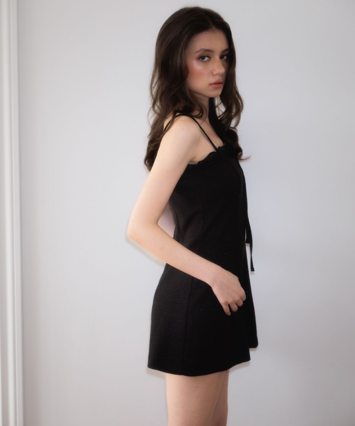 로제프란츠(ROSEFRANTZ) Tweed Ribbon Tie Mini Dress [Black]