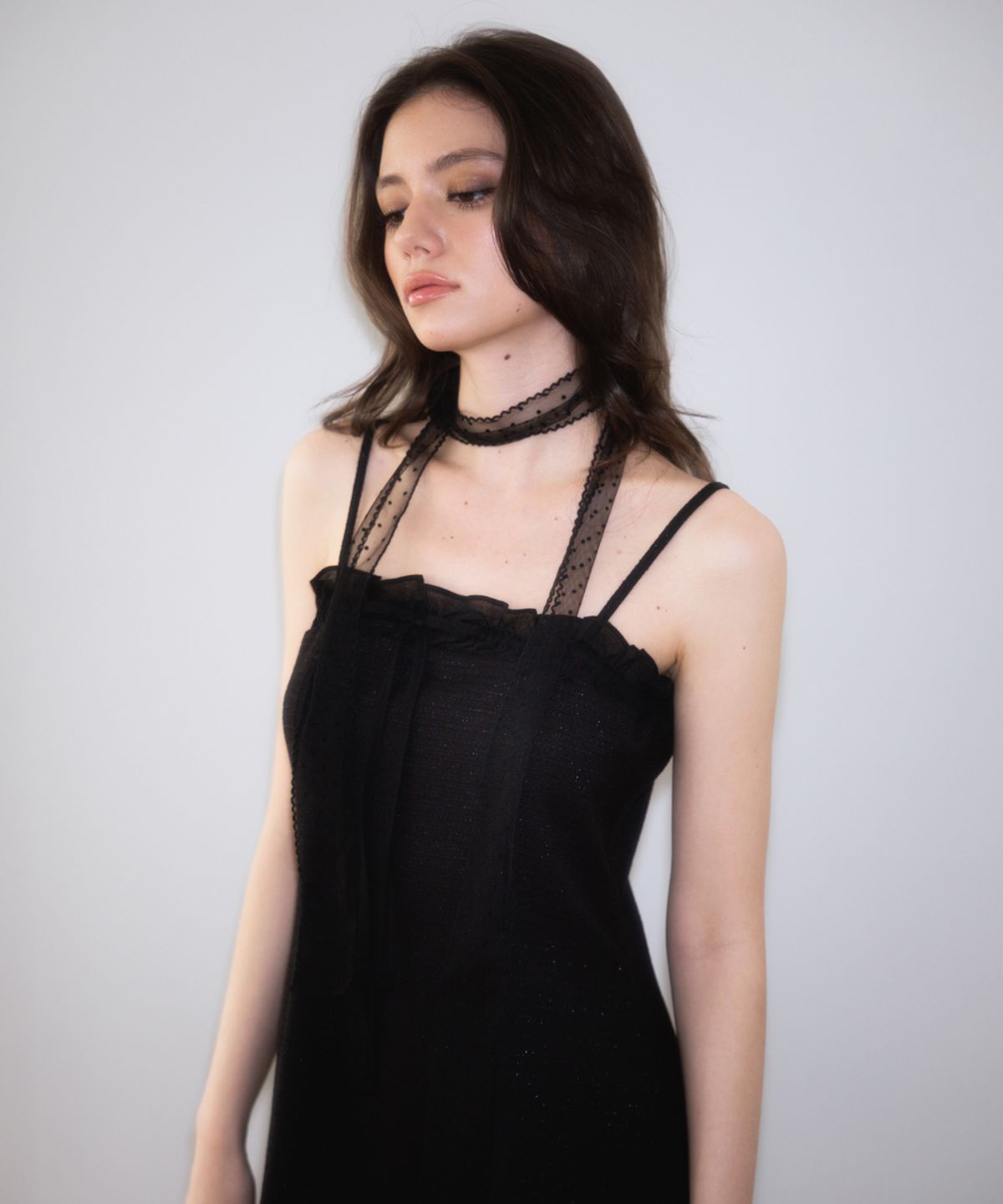 로제프란츠(ROSEFRANTZ) Tweed Ribbon Tie Mini Dress [Black]