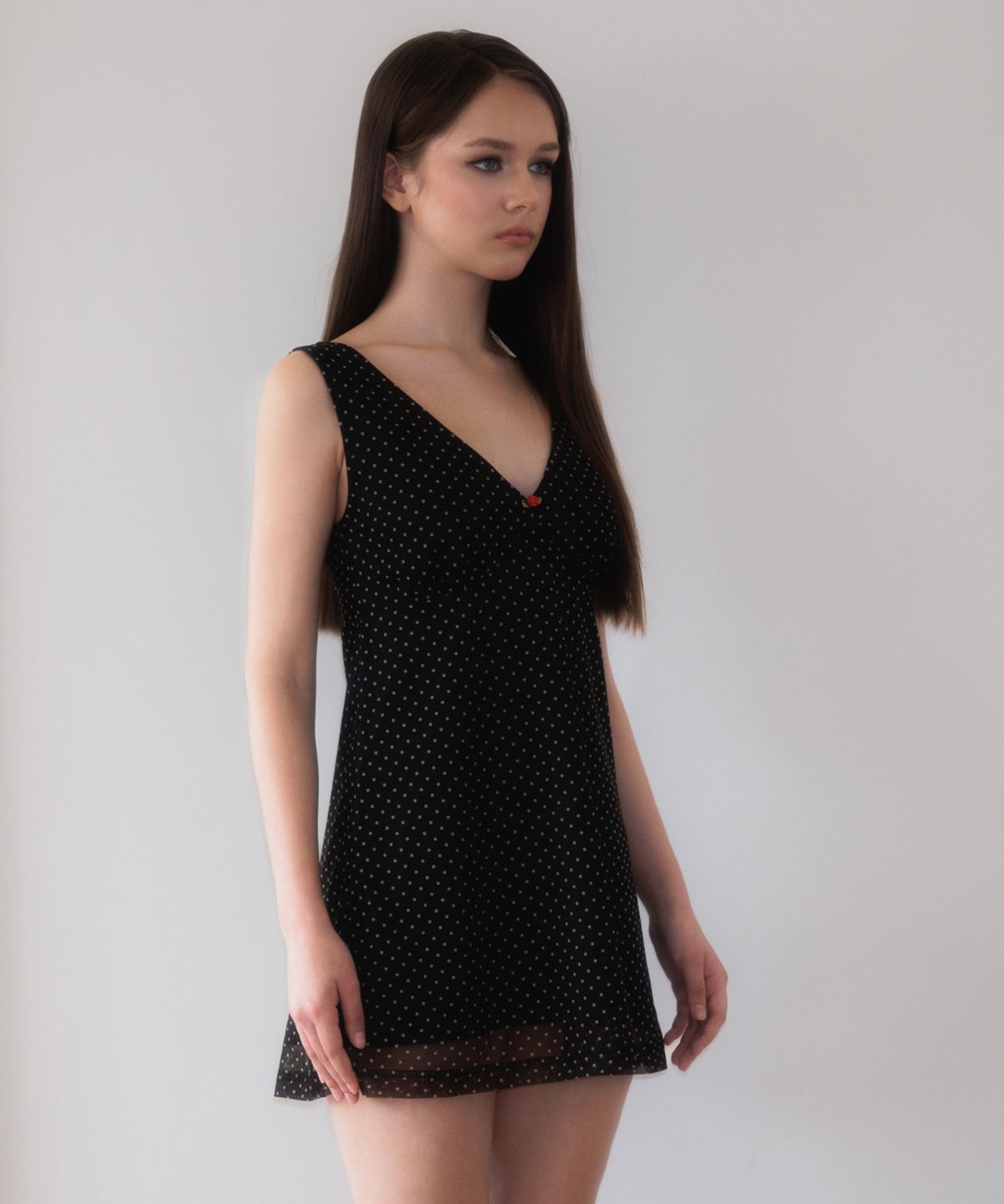 로제프란츠(ROSEFRANTZ) Rose Dot Chiffon Mini Dress [Black]