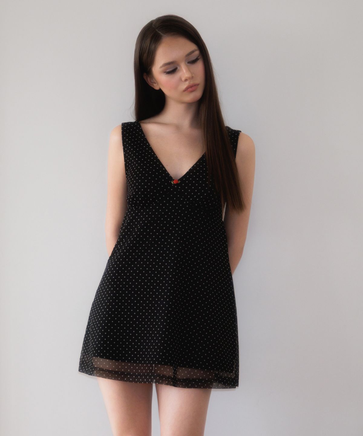 로제프란츠(ROSEFRANTZ) Rose Dot Chiffon Mini Dress [Black]
