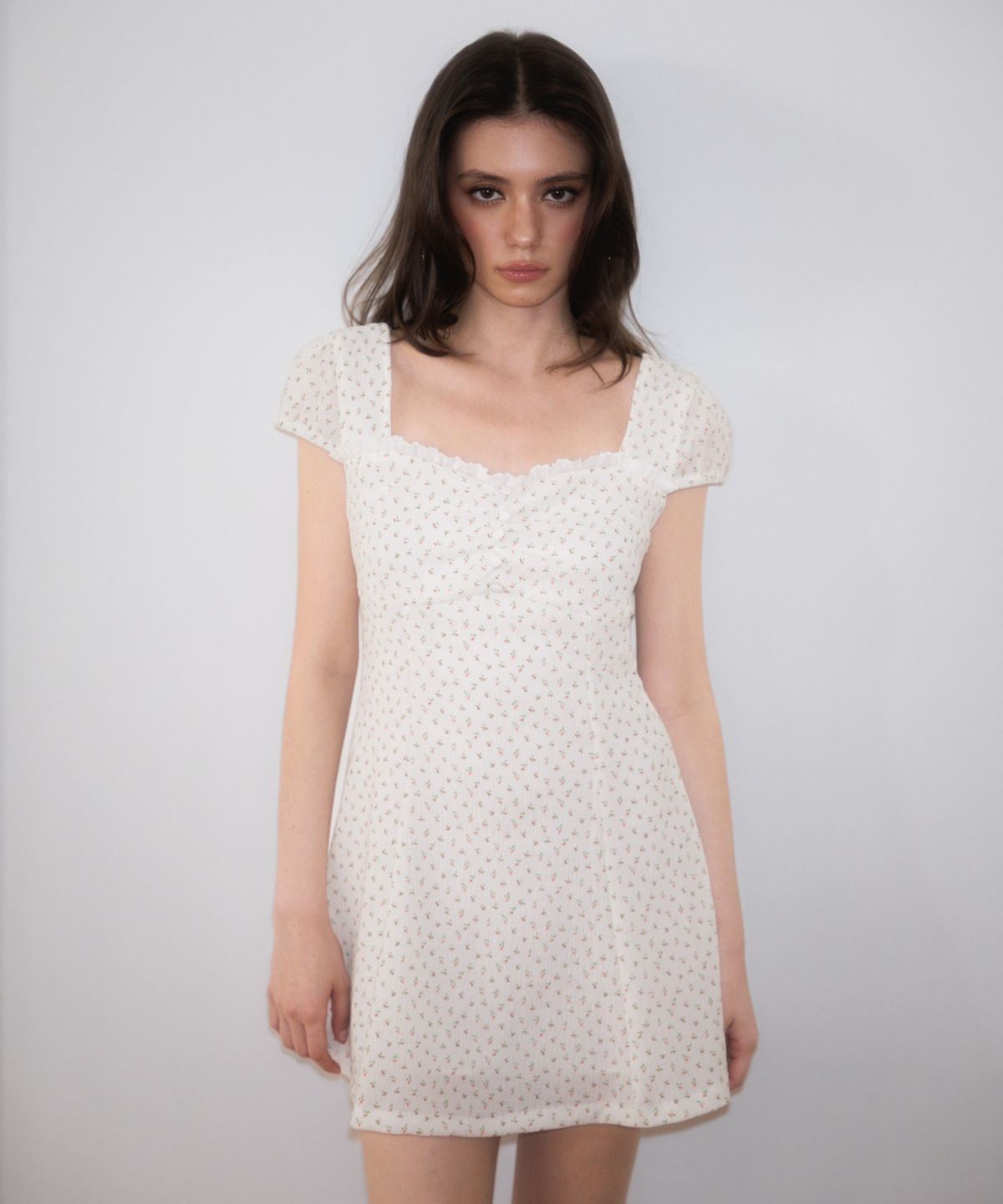 로제프란츠(ROSEFRANTZ) Lace Shirring Button Flare Dress [Ivory]
