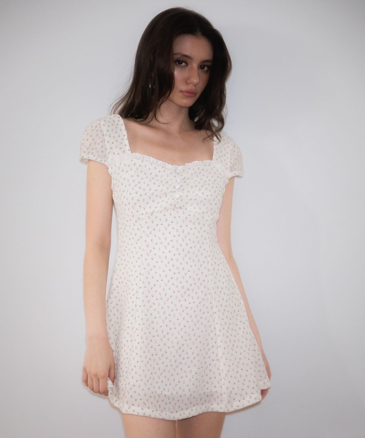 로제프란츠(ROSEFRANTZ) Lace Shirring Button Flare Dress [Ivory]