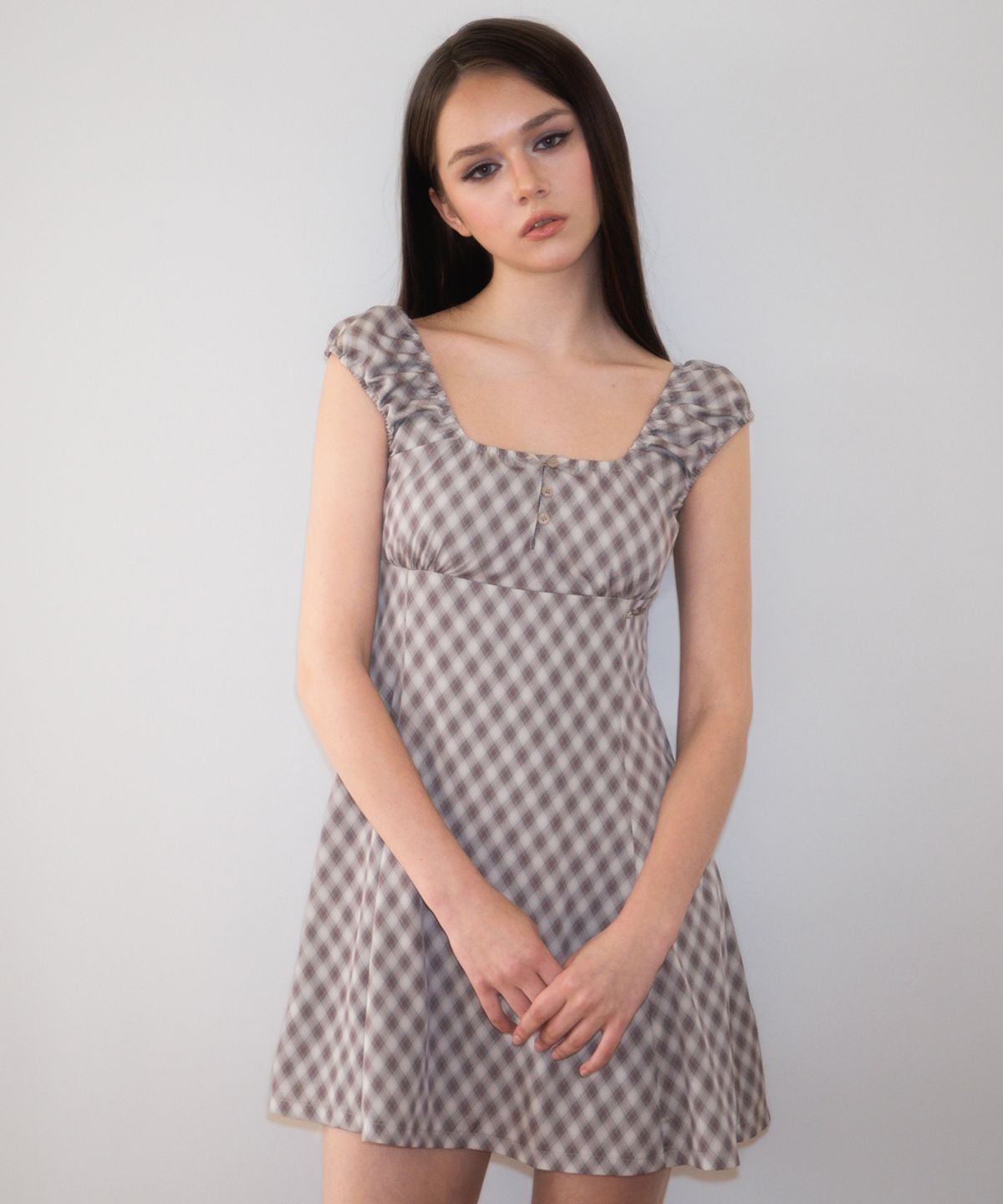 로제프란츠(ROSEFRANTZ) Puff Sleeve Romantic Mini Dress [Brown]