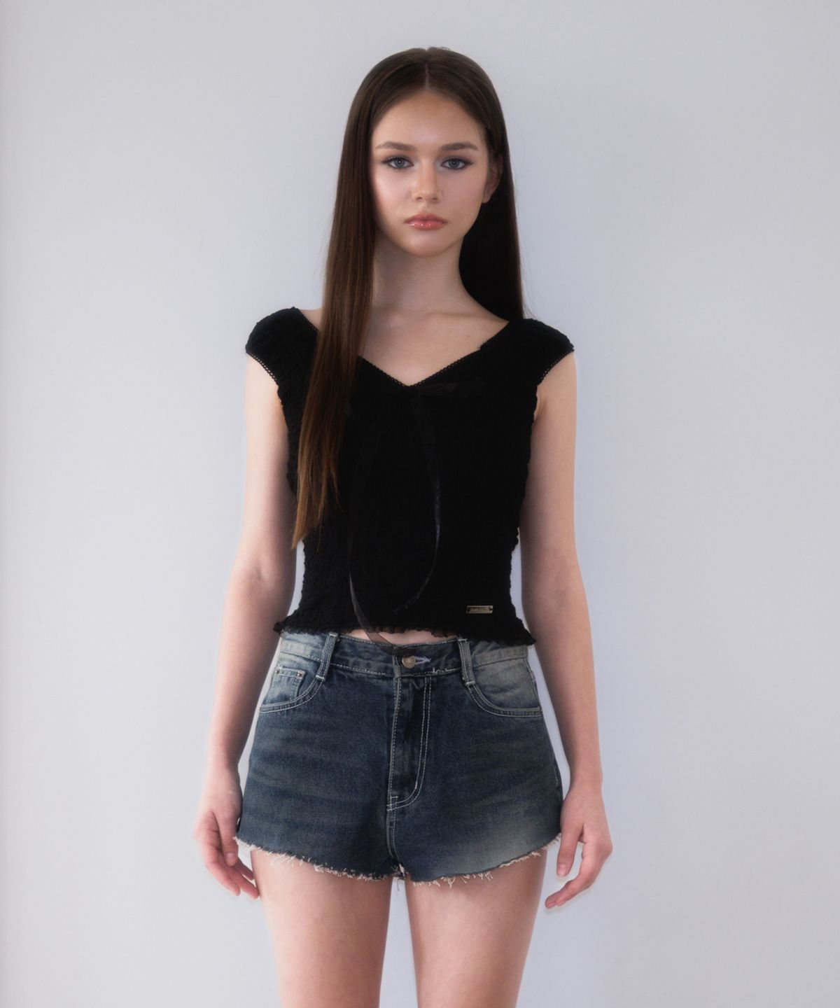 로제프란츠(ROSEFRANTZ) Chiffon Ribbon Crinkle Sleeveless [Black]