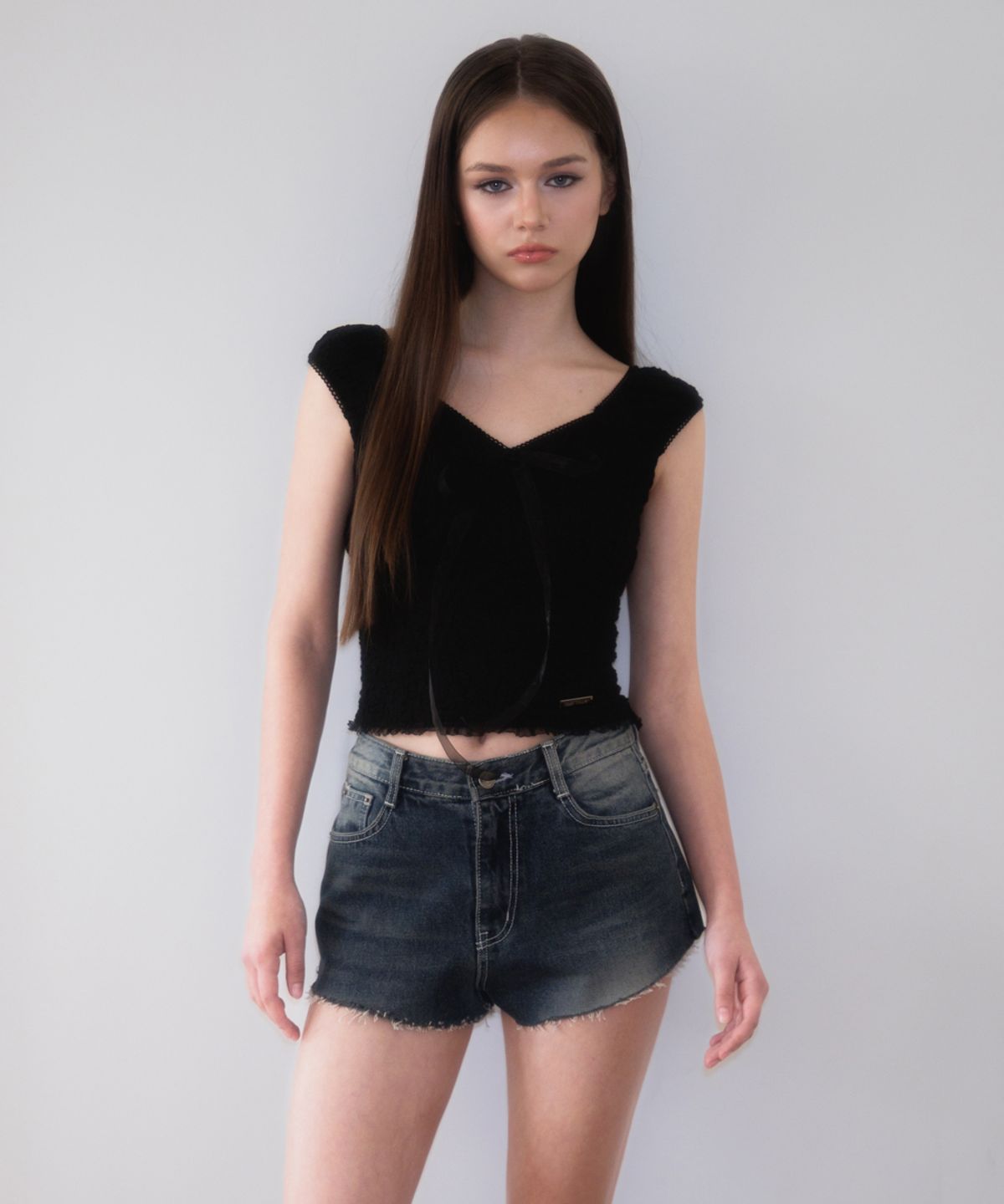 로제프란츠(ROSEFRANTZ) Chiffon Ribbon Crinkle Sleeveless [Black]