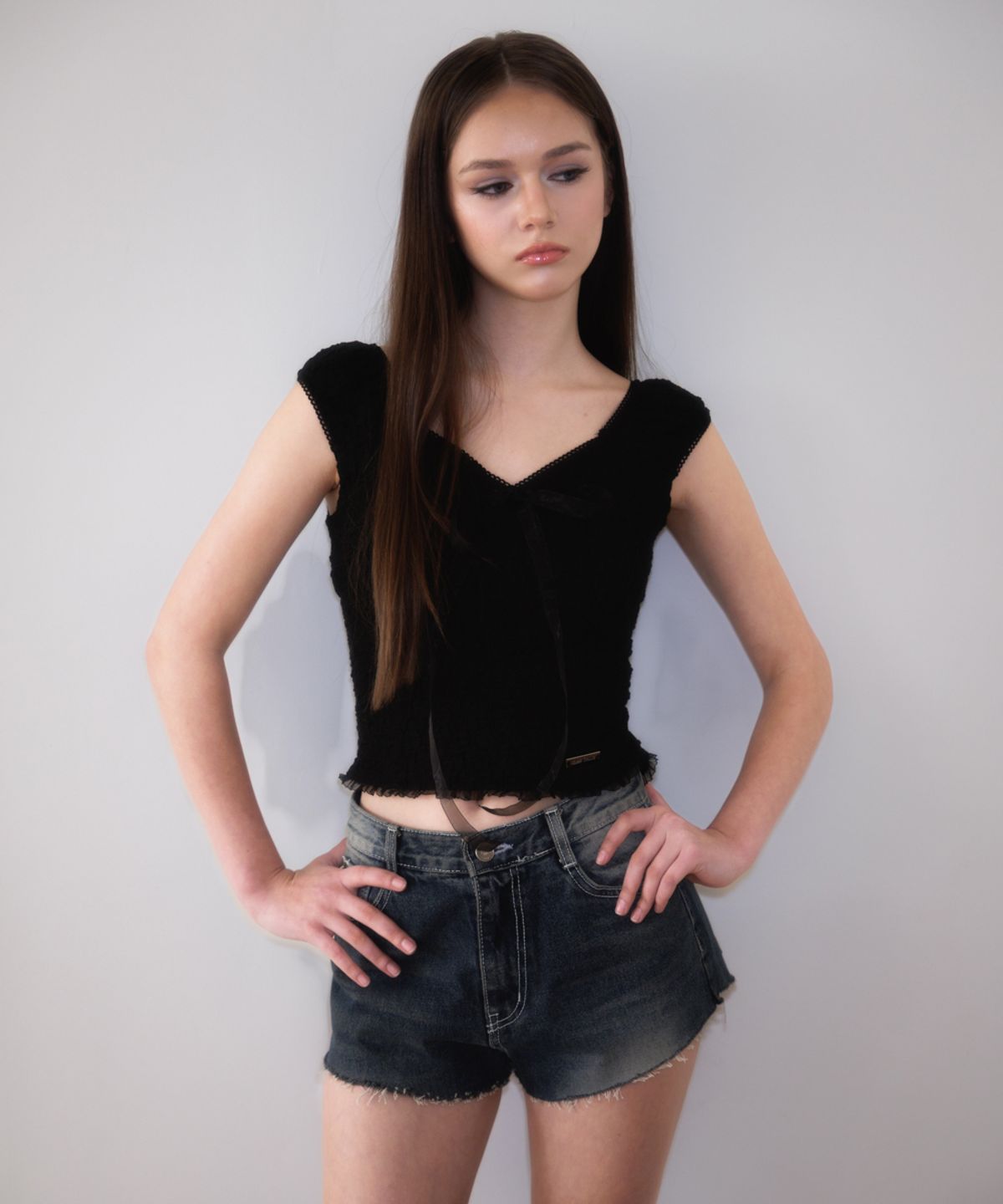로제프란츠(ROSEFRANTZ) Chiffon Ribbon Crinkle Sleeveless [Black]
