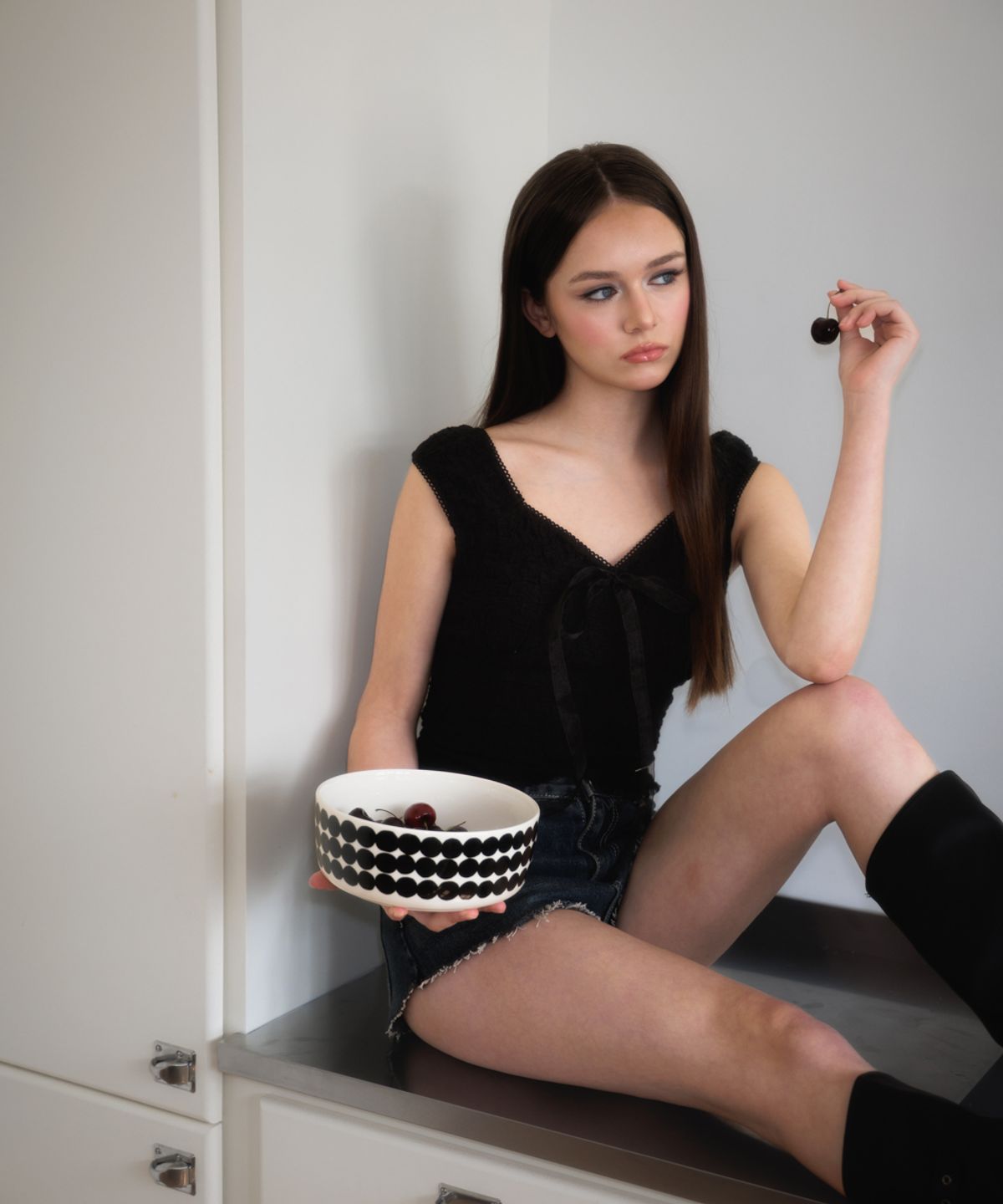 로제프란츠(ROSEFRANTZ) Chiffon Ribbon Crinkle Sleeveless [Black]