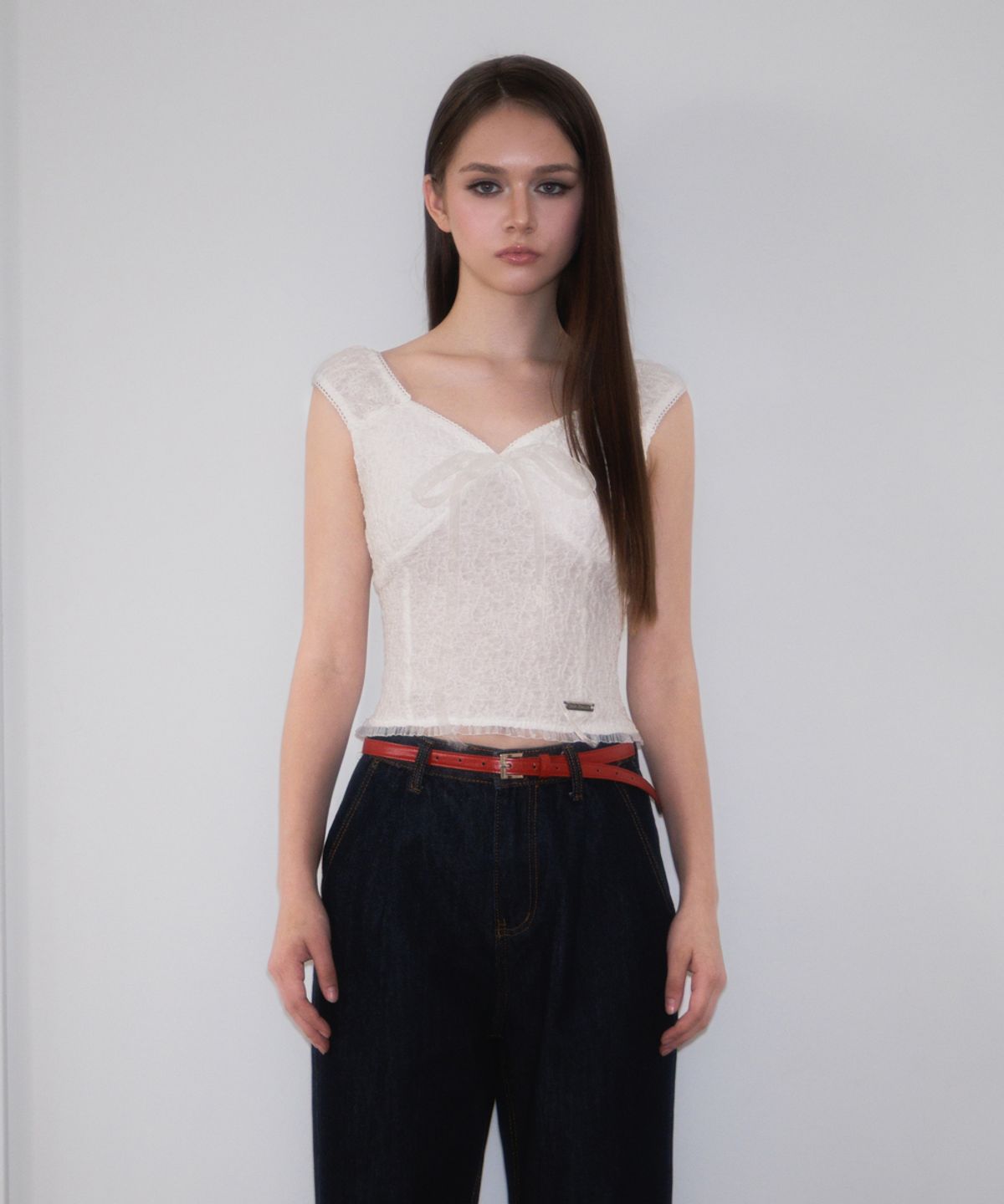 로제프란츠(ROSEFRANTZ) Chiffon Ribbon Crinkle Sleeveless [Ivory]