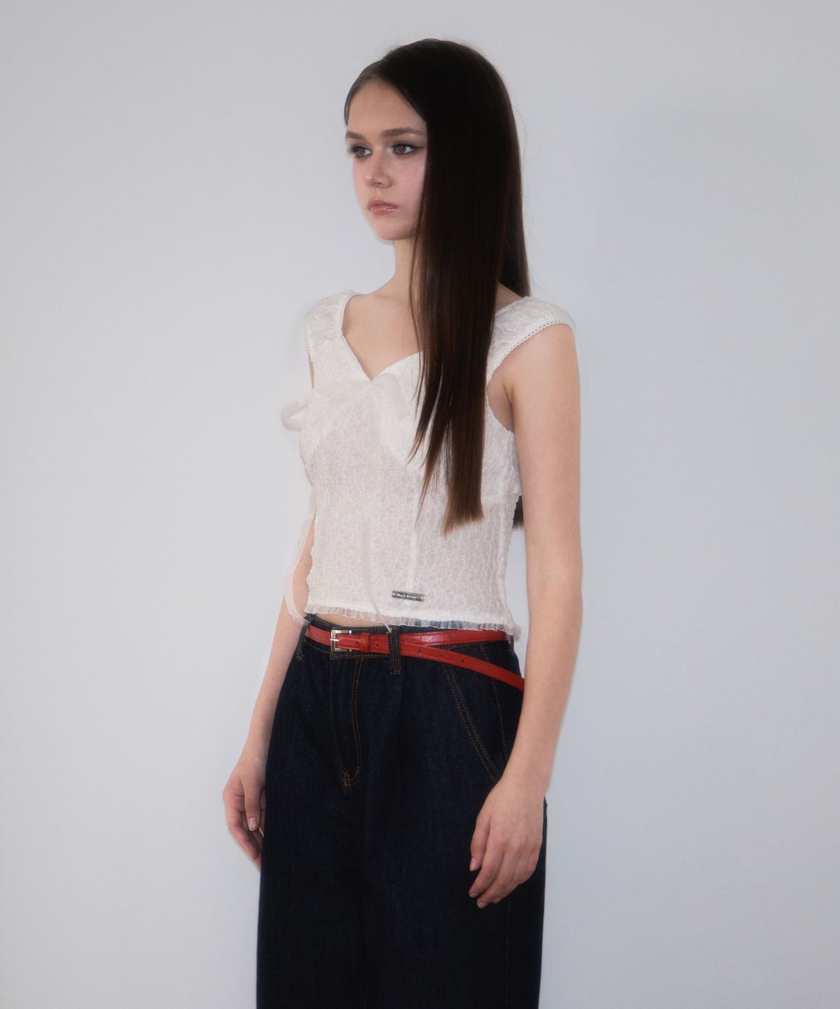 로제프란츠(ROSEFRANTZ) Chiffon Ribbon Crinkle Sleeveless [Ivory]