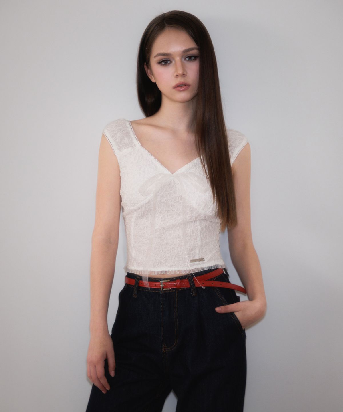 로제프란츠(ROSEFRANTZ) Chiffon Ribbon Crinkle Sleeveless [Ivory]