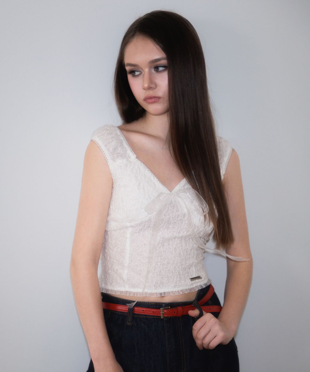 로제프란츠(ROSEFRANTZ) Chiffon Ribbon Crinkle Sleeveless [Ivory]