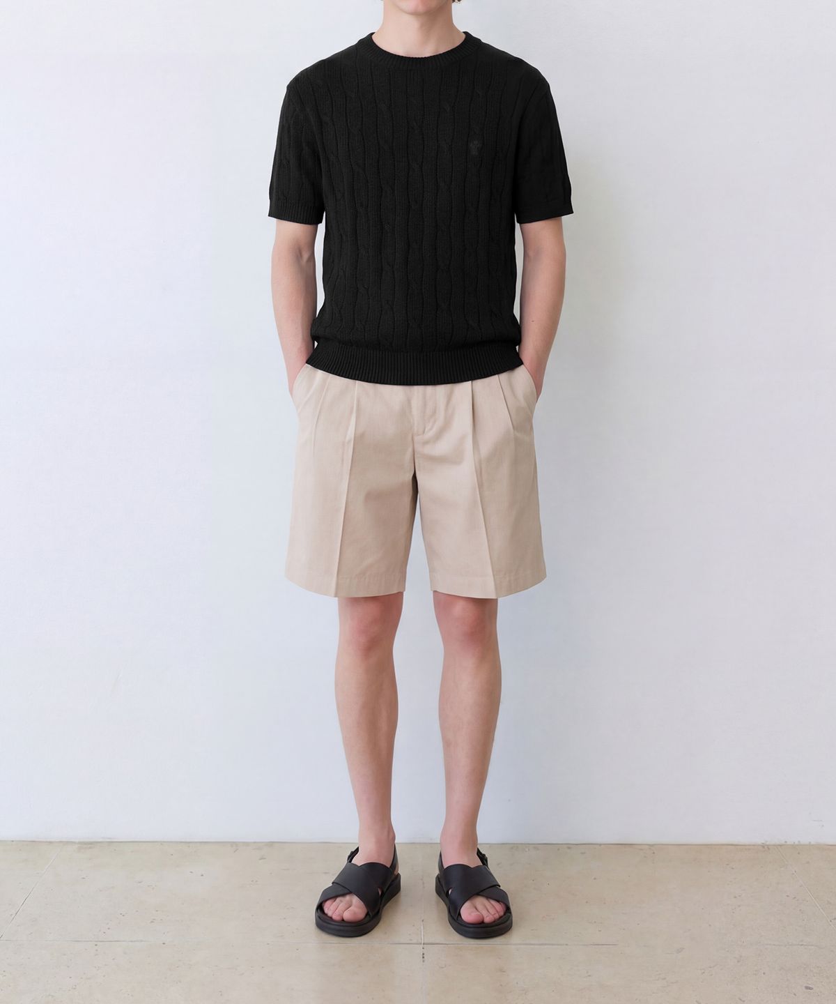 에든버러클럽(EDINBURGH CLUB) HIGH-TWIST LINEN CABLE S/S KNIT (BLACK)