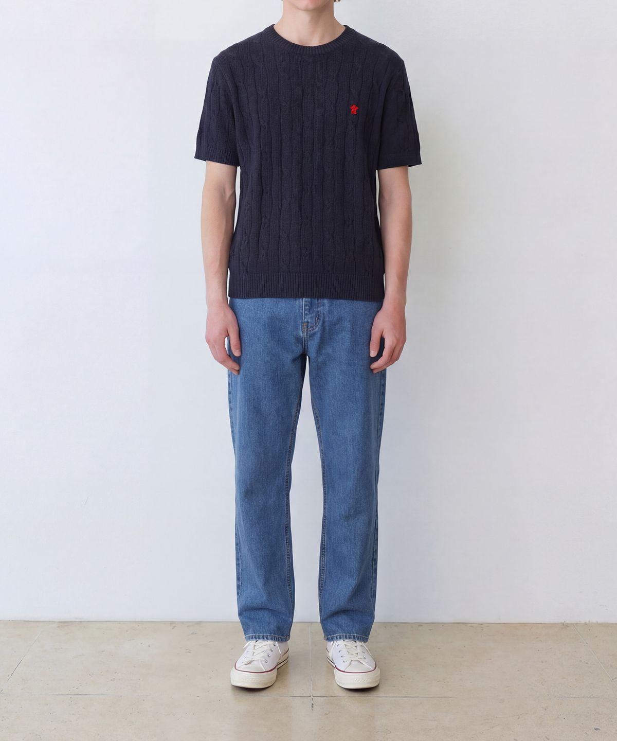 에든버러클럽(EDINBURGH CLUB) HIGH-TWIST LINEN CABLE S/S KNIT (NAVY)