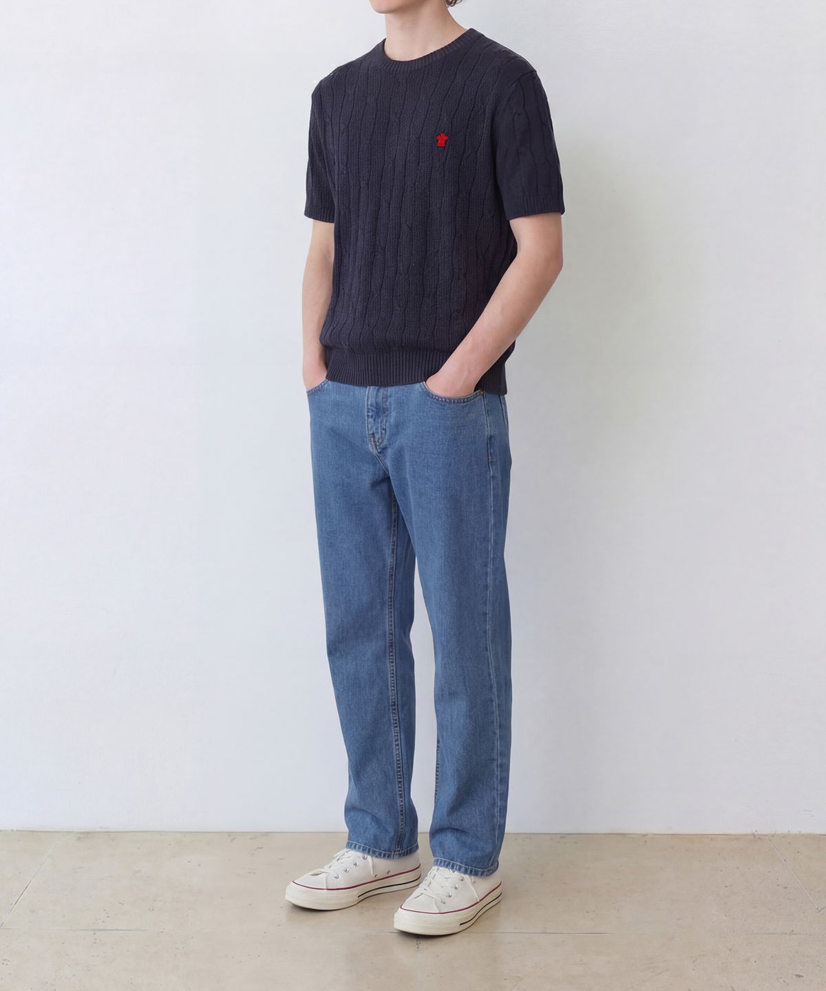 에든버러클럽(EDINBURGH CLUB) HIGH-TWIST LINEN CABLE S/S KNIT (NAVY)