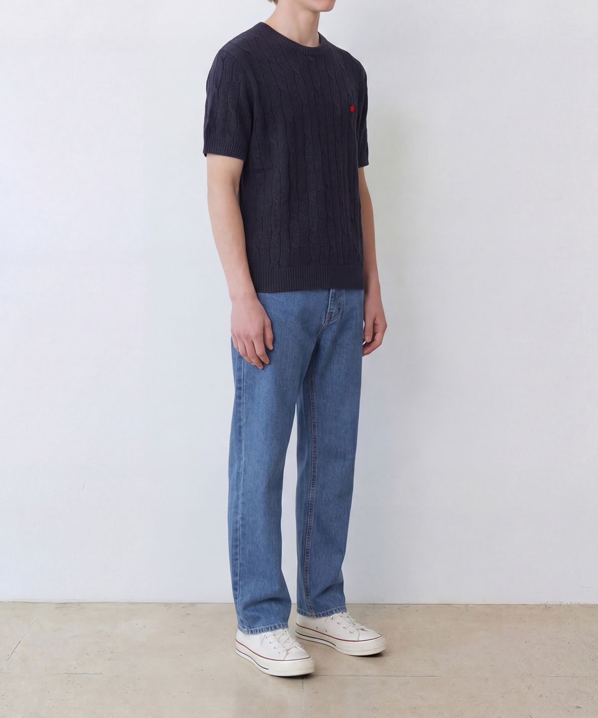 에든버러클럽(EDINBURGH CLUB) HIGH-TWIST LINEN CABLE S/S KNIT (NAVY)