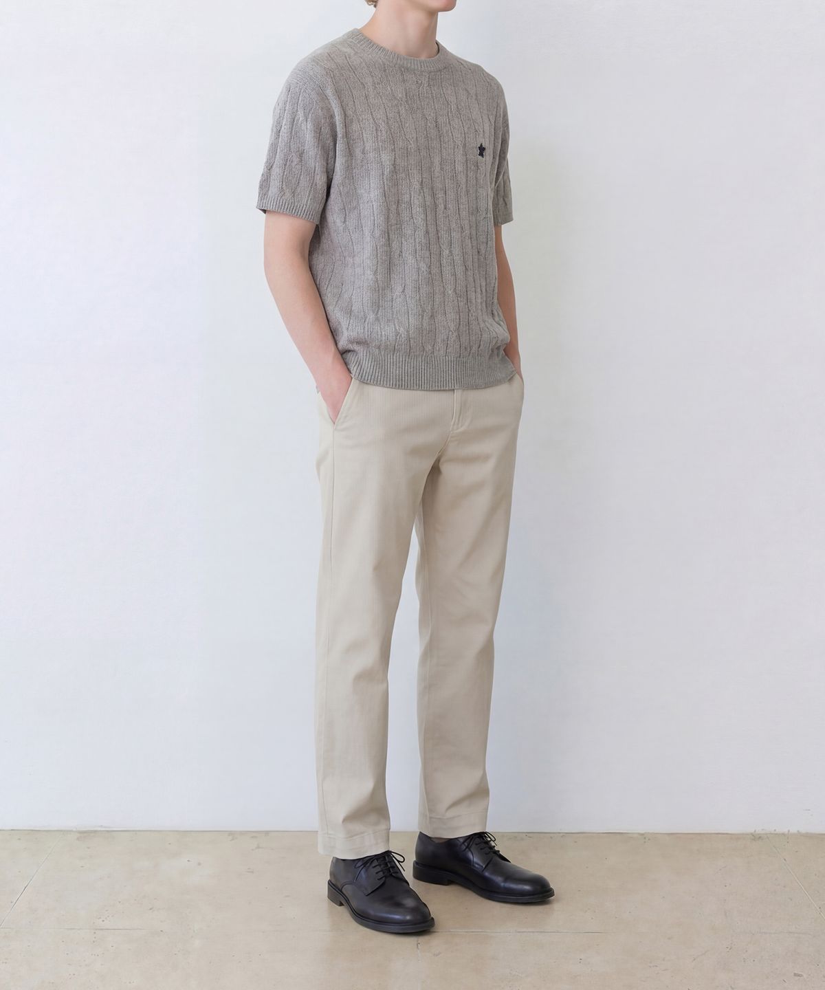 에든버러클럽(EDINBURGH CLUB) HIGH-TWIST LINEN CABLE S/S KNIT (GREY)