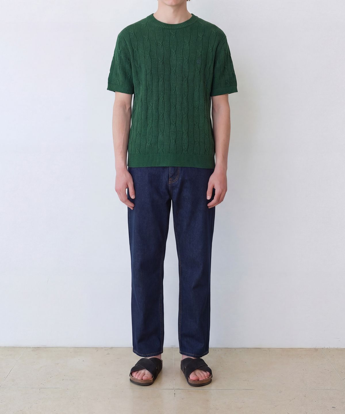 에든버러클럽(EDINBURGH CLUB) HIGH-TWIST LINEN CABLE S/S KNIT (GREEN)