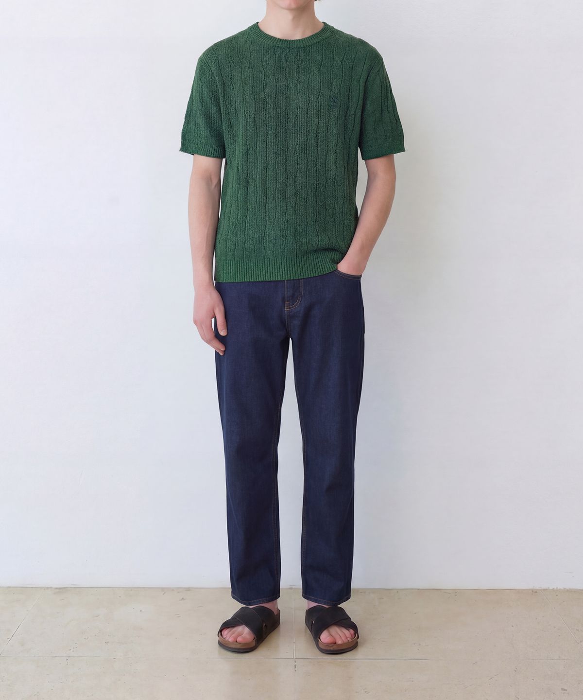 에든버러클럽(EDINBURGH CLUB) HIGH-TWIST LINEN CABLE S/S KNIT (GREEN)