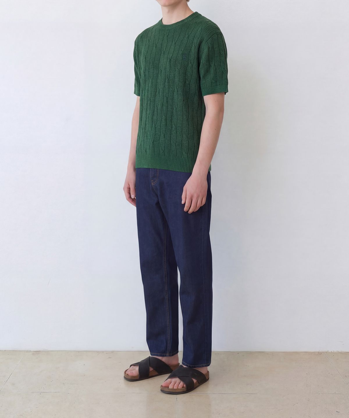 에든버러클럽(EDINBURGH CLUB) HIGH-TWIST LINEN CABLE S/S KNIT (GREEN)