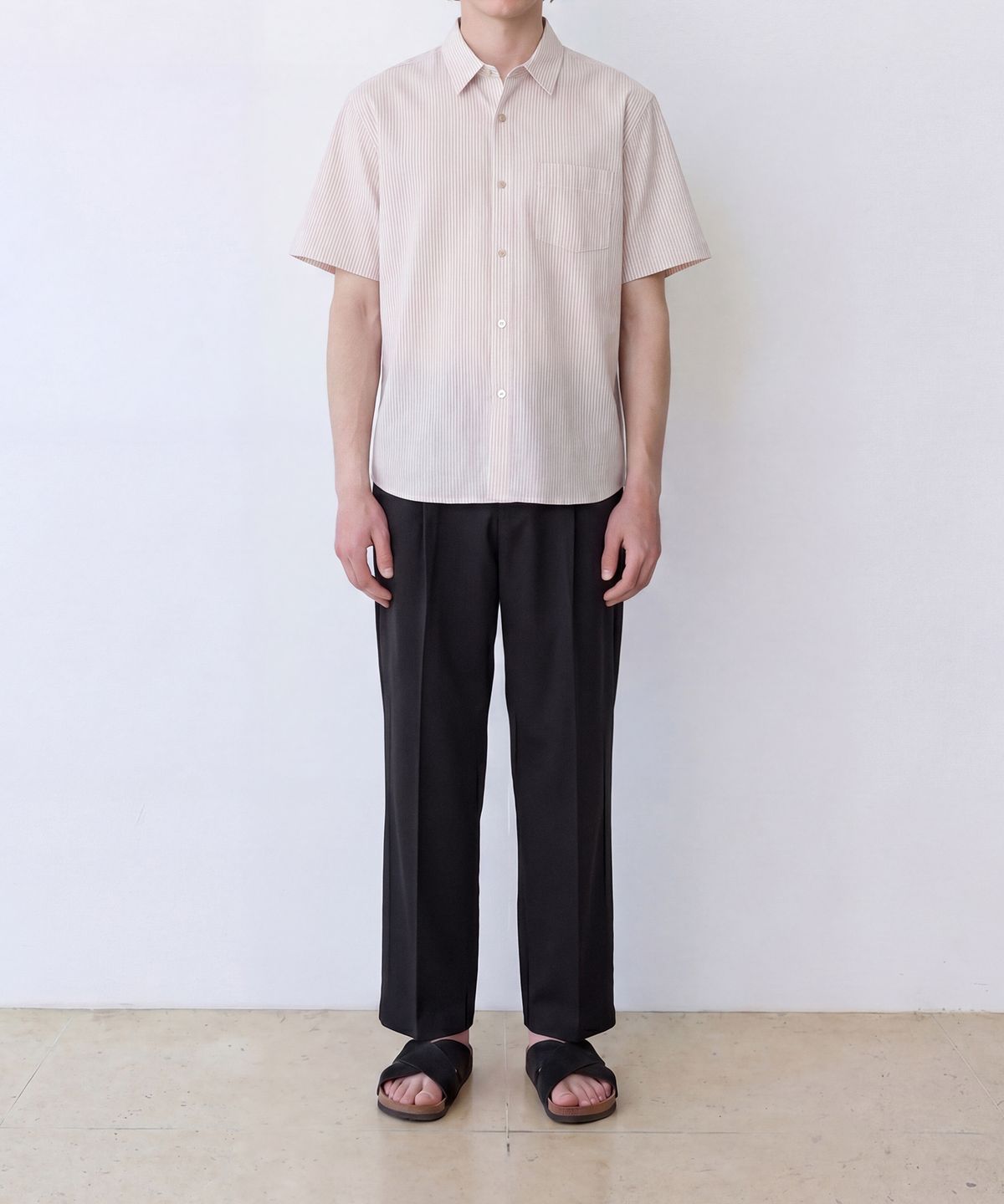 에든버러클럽(EDINBURGH CLUB) OVERSIZED SHORT SLEEVE STRIPE SHIRT (BEIGE)