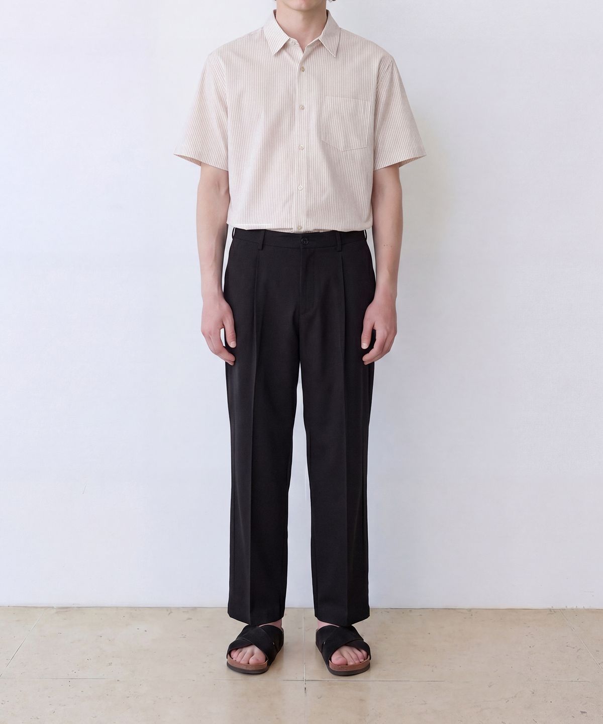 에든버러클럽(EDINBURGH CLUB) OVERSIZED SHORT SLEEVE STRIPE SHIRT (BEIGE)