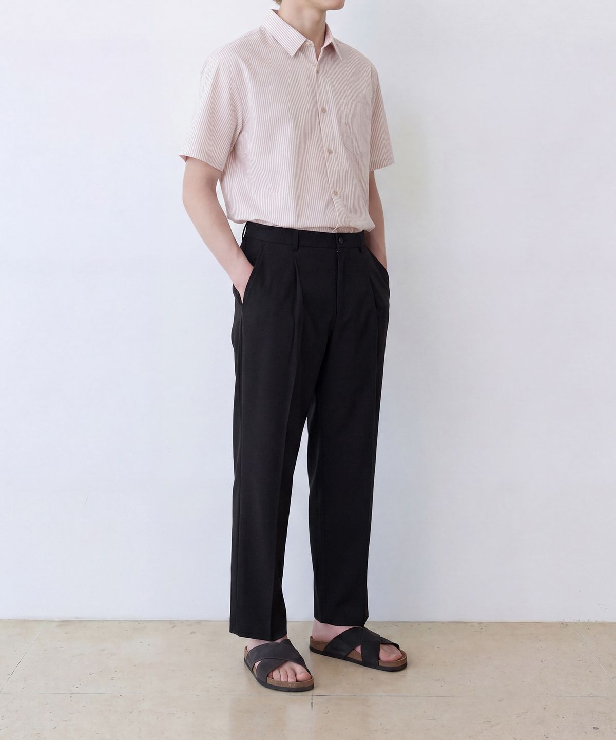 에든버러클럽(EDINBURGH CLUB) OVERSIZED SHORT SLEEVE STRIPE SHIRT (BEIGE)