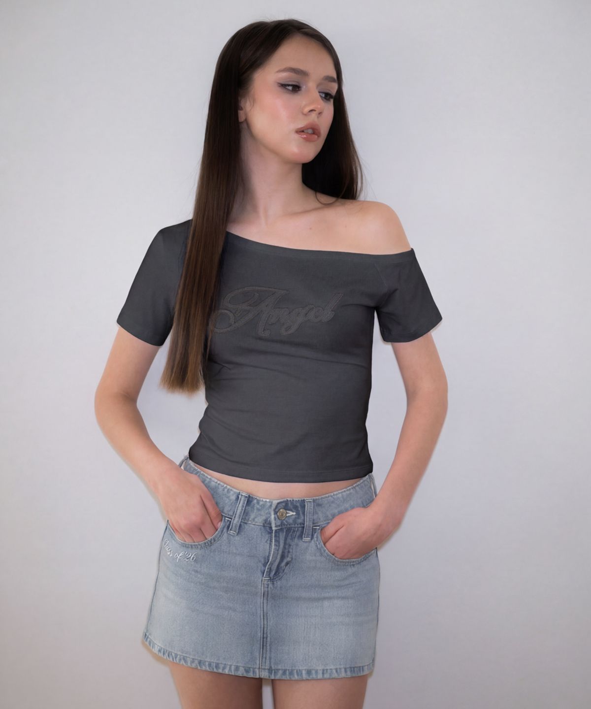 로제프란츠(ROSEFRANTZ) Sweet Angel Patchwork T-shirt [Charcoal]