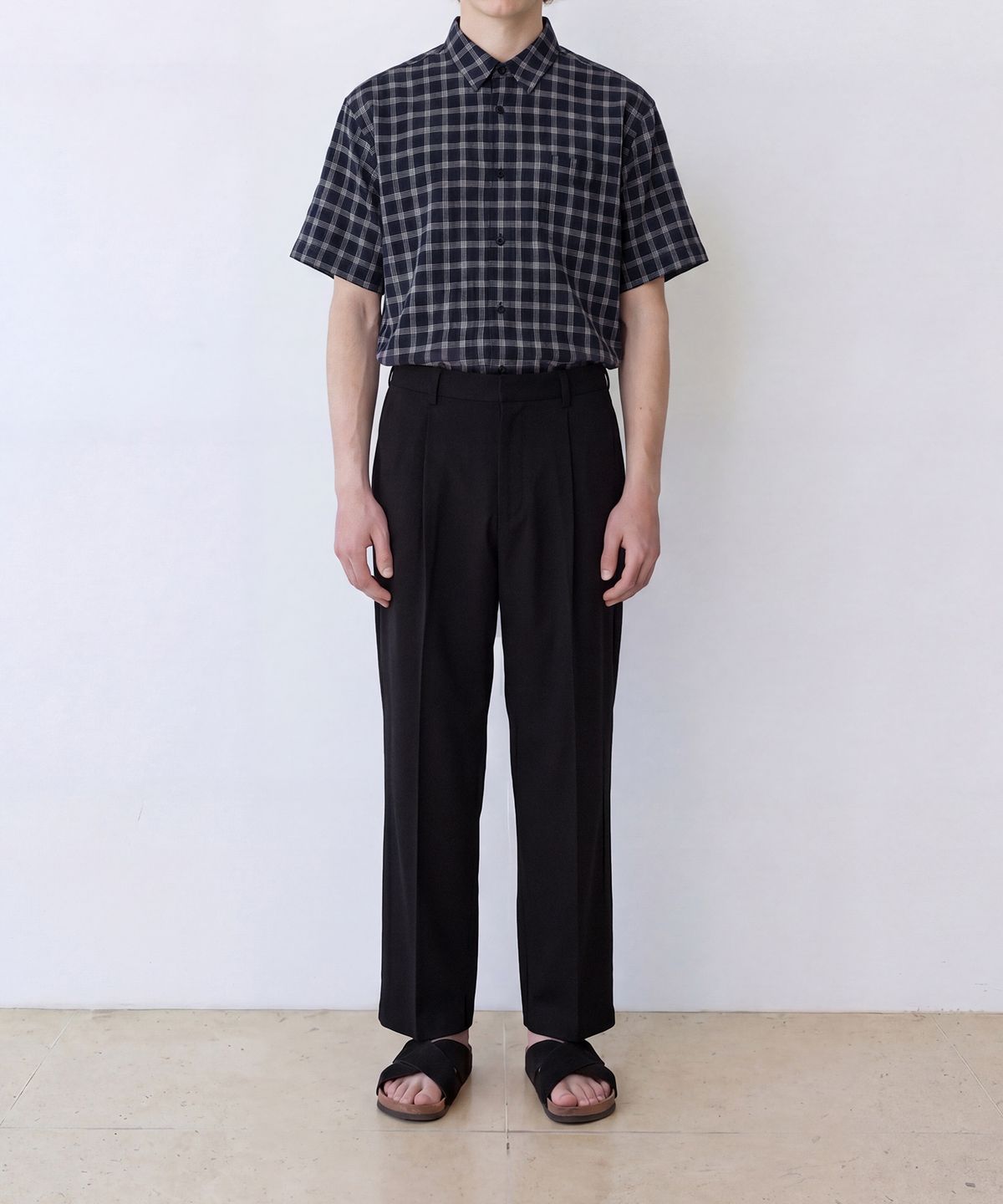 에든버러클럽(EDINBURGH CLUB) OVERSIZED SHORT SLEEVE CHECK SHIRT (NAVY)