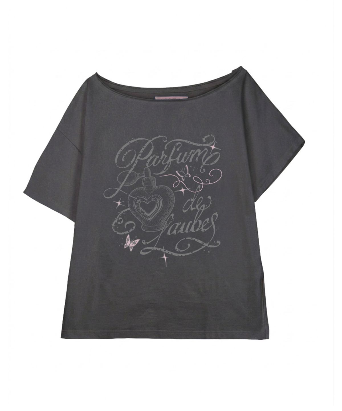 파퓸드로브(PARFUM DE LAUBE) Faded Off-Shoulder T-Shirts Charcoal