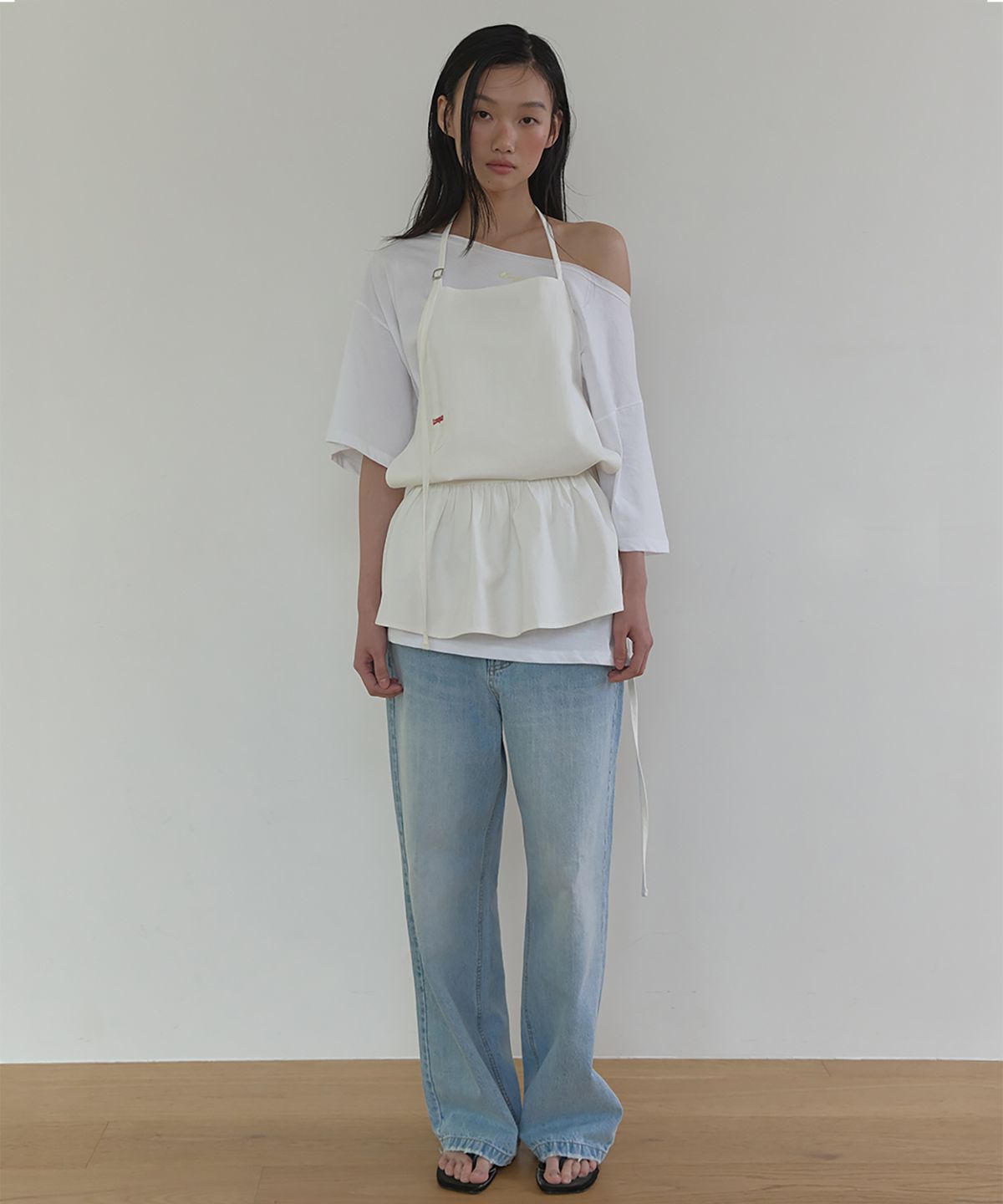 론크(LONQUE) COTTON APRON LAYERED DRESS (IVORY)