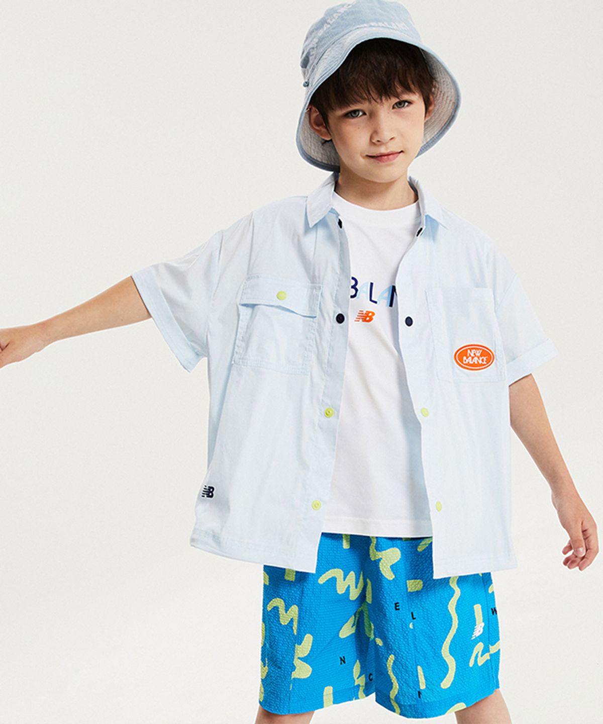 뉴발란스 키즈(NEWBALANCEKIDS) [3PCS] SUMMER WAVE_시어서커 셔켓 셋업 아동 상하복 NK9YG3971U51