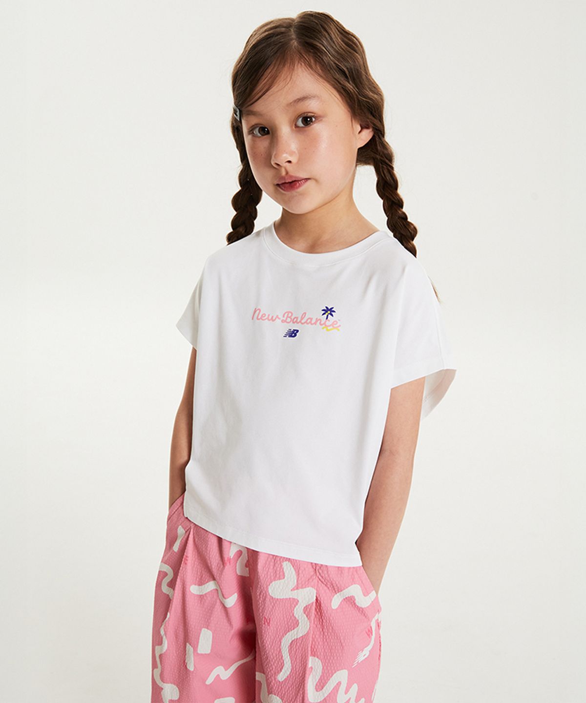 뉴발란스 키즈(NEWBALANCEKIDS) SUMMER WAVE_여아 반팔티+패턴 긴바지 셋업 아동 상하복 NK9YG3972G25