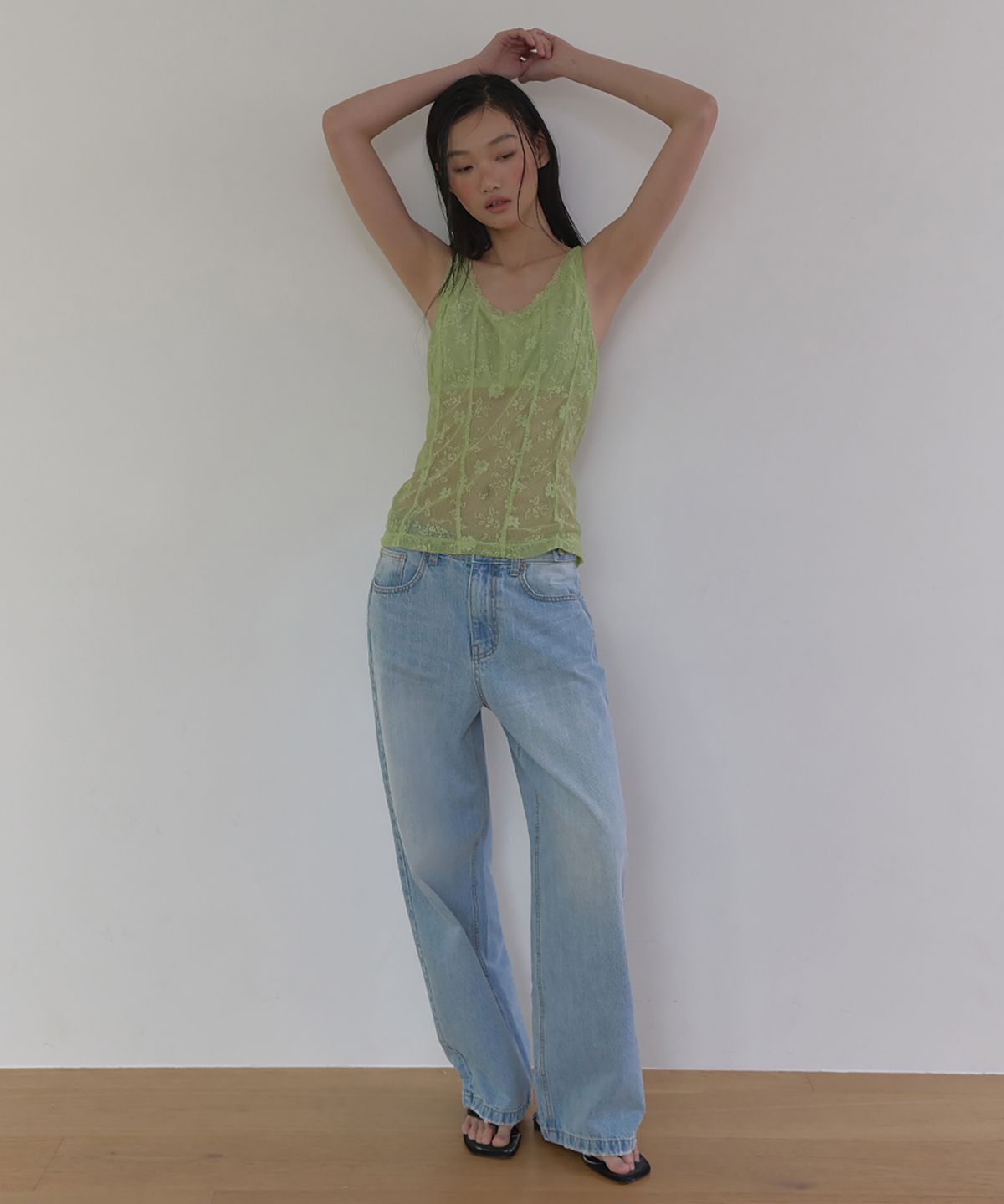 론크(LONQUE) WIDE FIT WASHED DENIM PANTS (LIGHT BLUE)