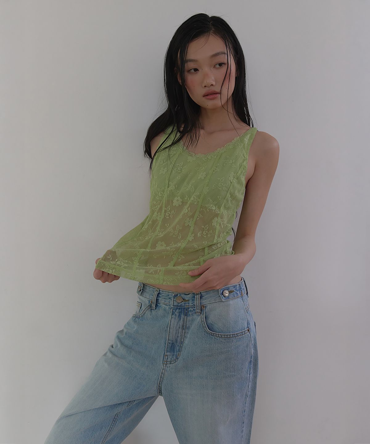 론크(LONQUE) WIDE FIT WASHED DENIM PANTS (LIGHT BLUE)