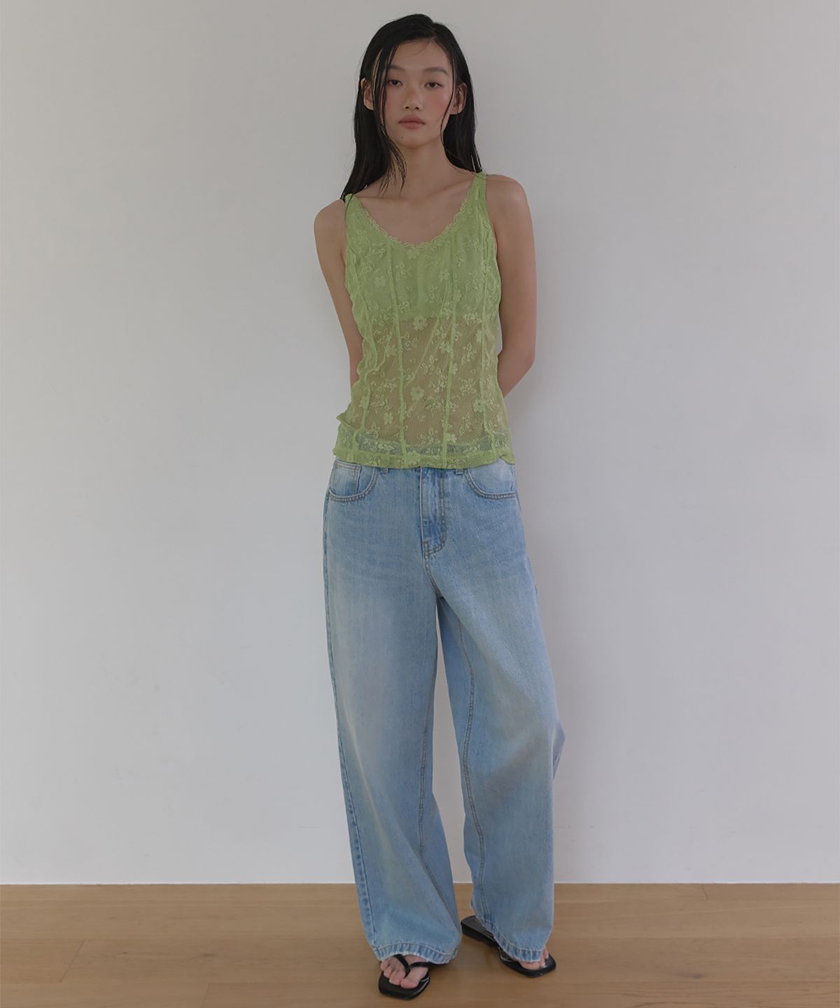 론크(LONQUE) WIDE FIT WASHED DENIM PANTS (LIGHT BLUE)