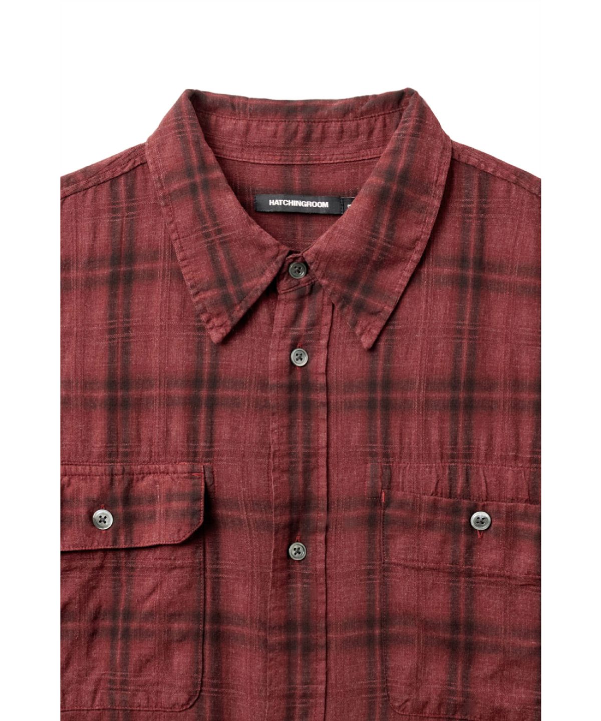 해칭룸(HATCHINGROOM) 2Pk Shirt 1/2 Over Dyed Check Dark Red