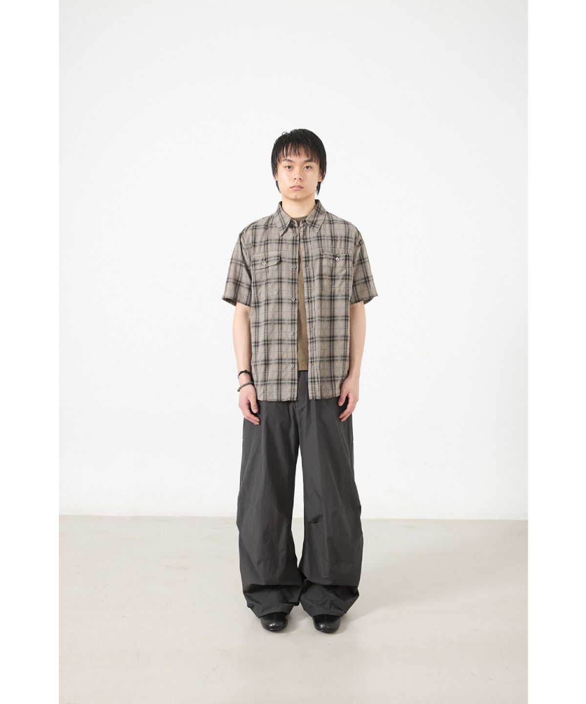 해칭룸(HATCHINGROOM) 2Pk Shirt 1/2 Over Dyed Check Desert