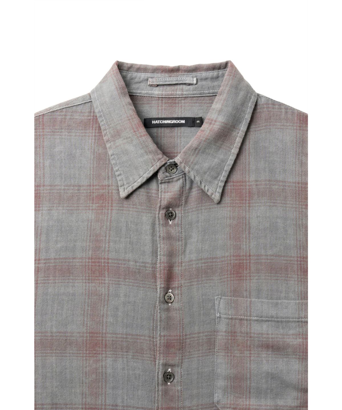 해칭룸(HATCHINGROOM) Arrow Shirt Over Dyed Bleached Check Grey