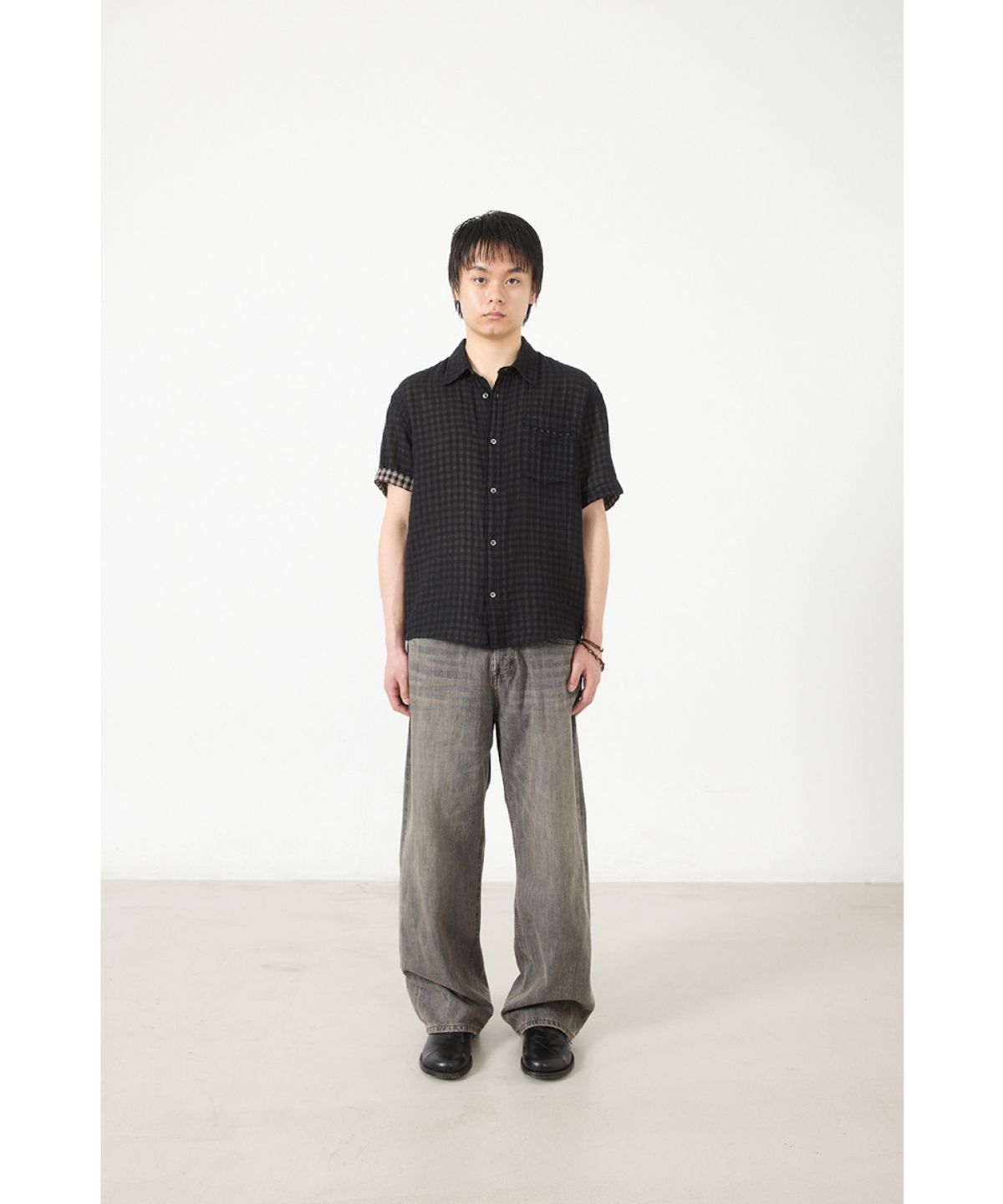 해칭룸(HATCHINGROOM) Shadow Check Shirt Gingham Check Grey Beige