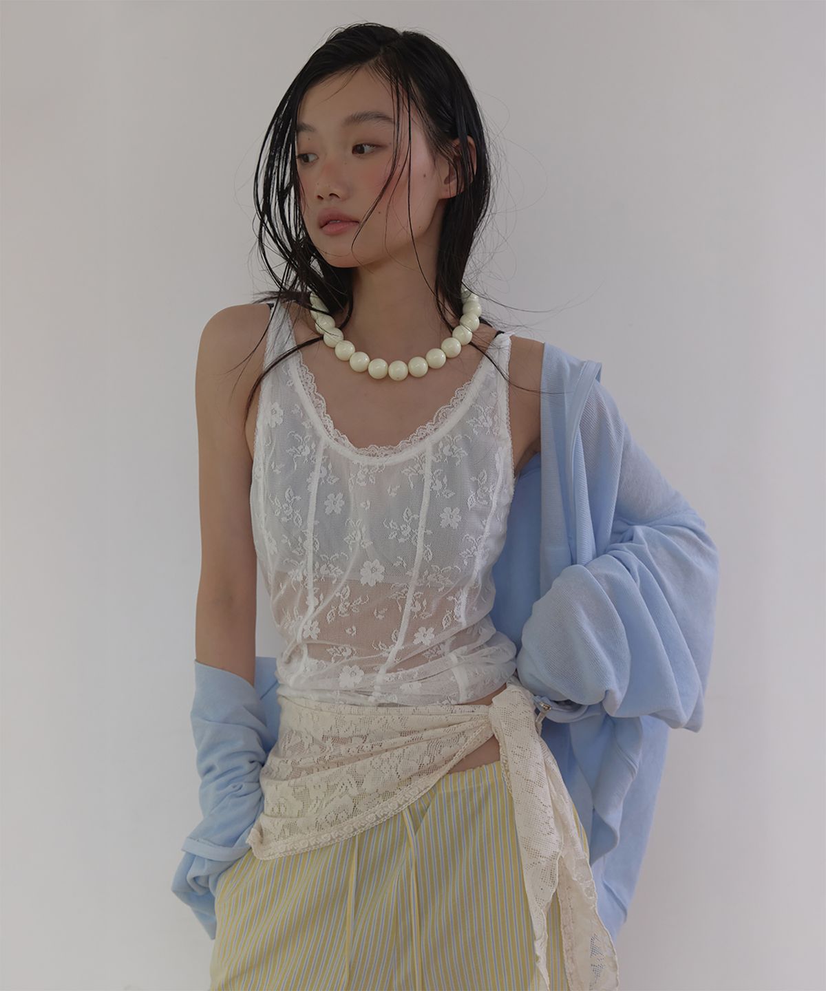 론크(LONQUE) SUMMER SHEER LOGO ZIP-UP HOODIE (SKY BLUE)