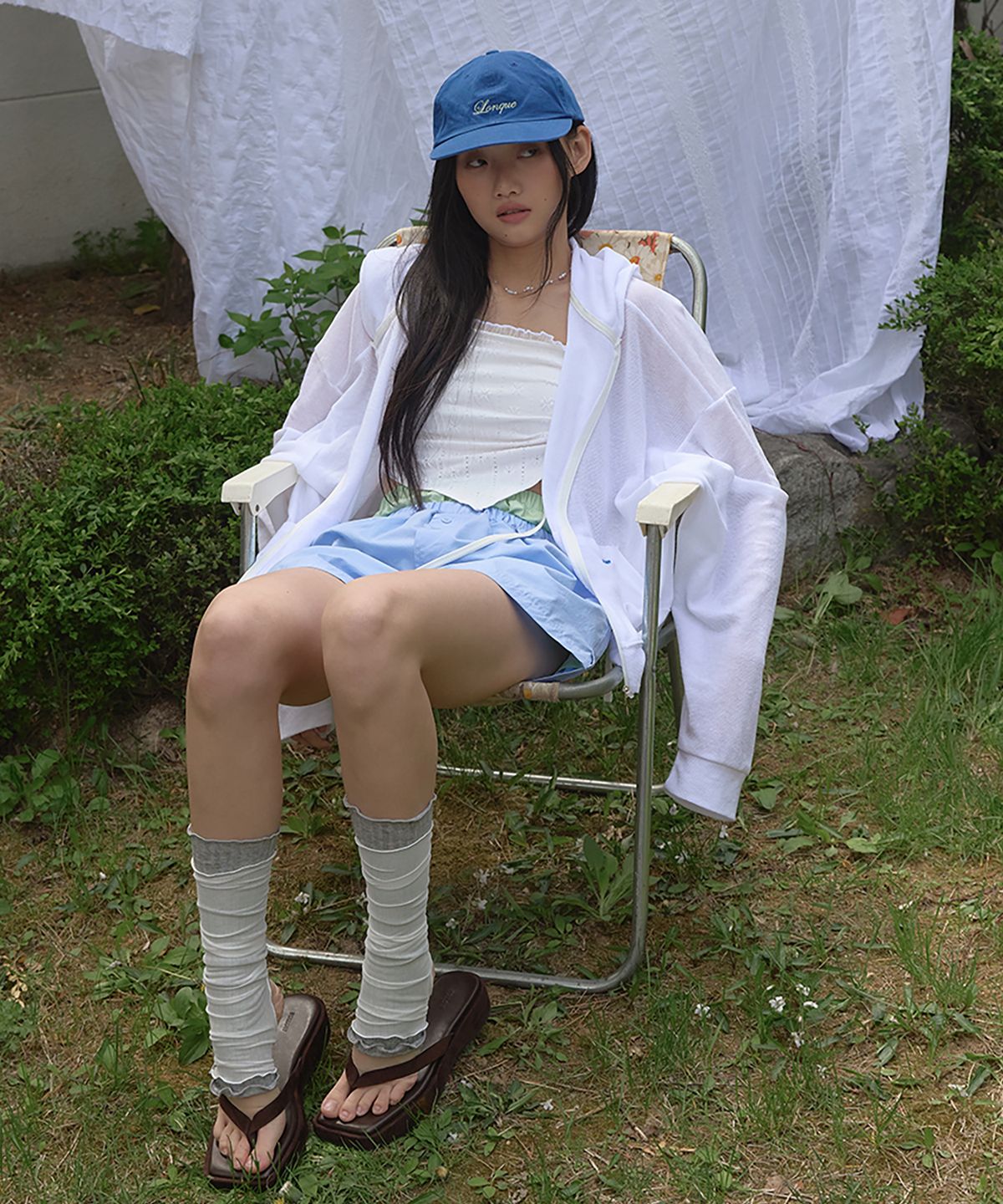 론크(LONQUE) SUMMER SHEER LOGO ZIP-UP HOODIE (WHITE)