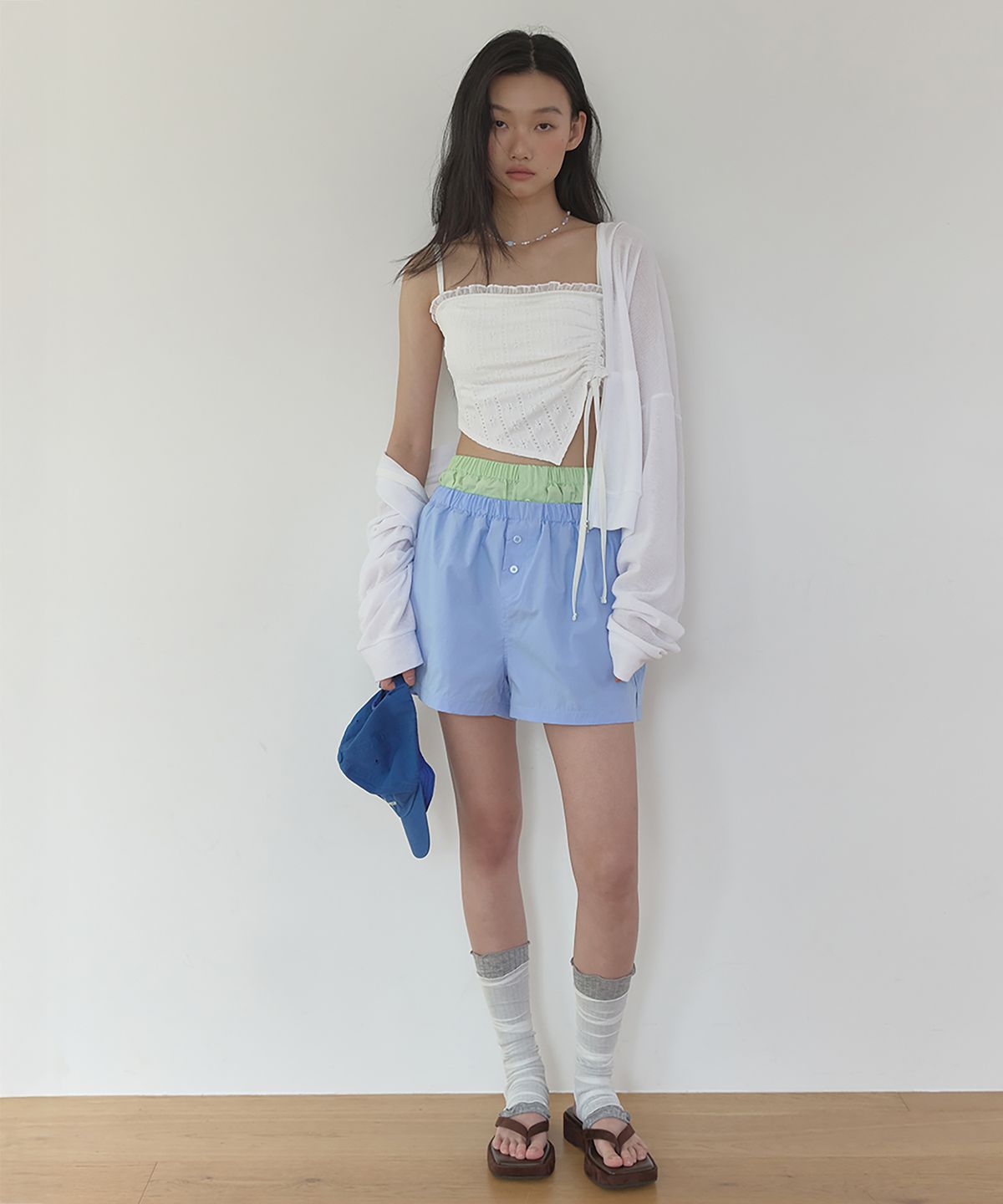 론크(LONQUE) SUMMER SHEER LOGO ZIP-UP HOODIE (WHITE)