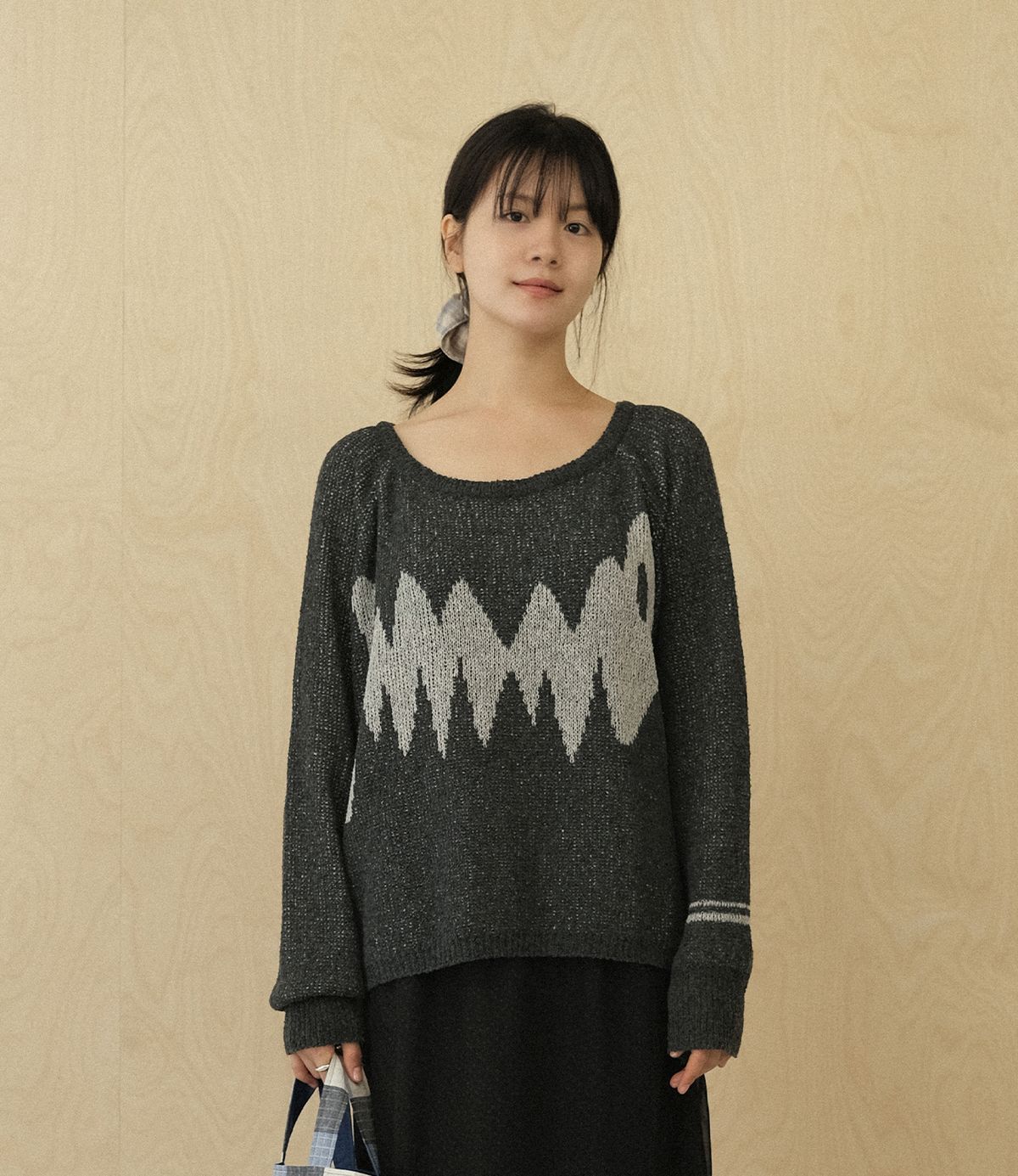 에메모가든(MMOGARDEN) (w) bangle jacquard boucle knit (3colors)