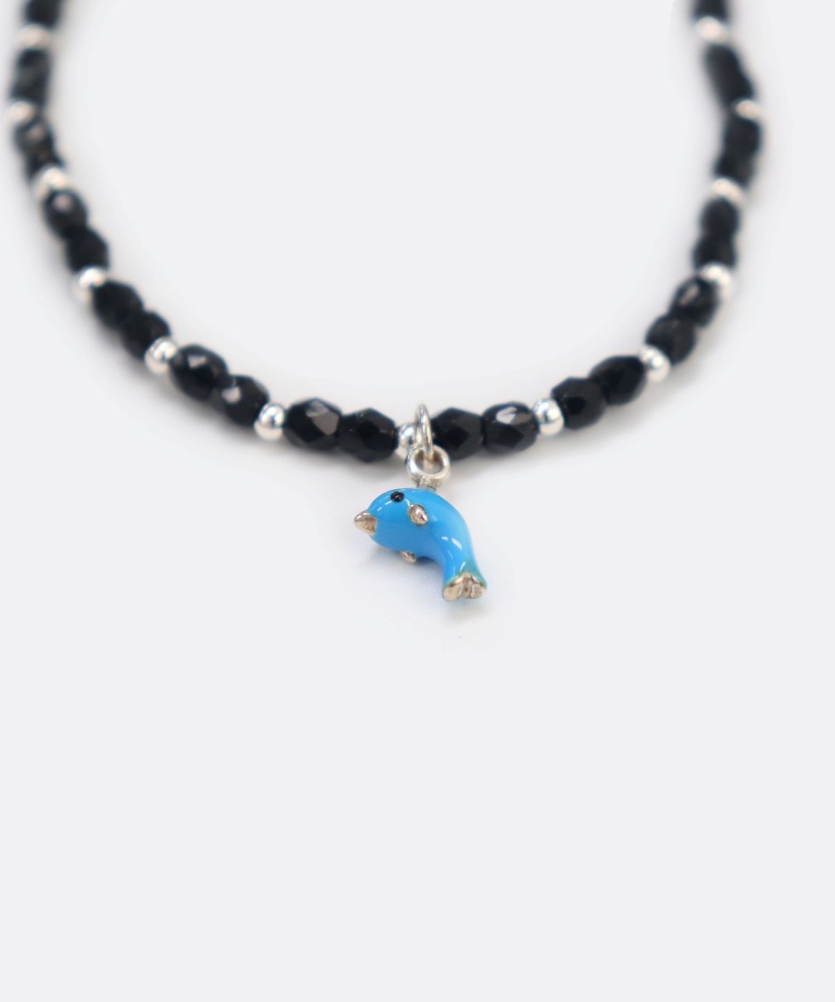 봉보(BONBEAU) Silver dolphin silver ball beads Bracelet 925실버 돌고래 참 은볼 밴딩 블랙 비즈 팔찌