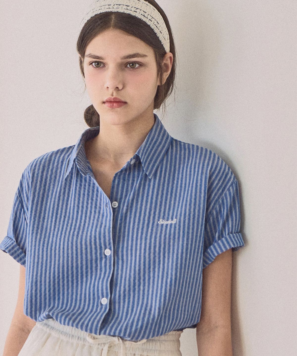슬로우롤리(SLOWLOLLI) Nover stripe half shirt_2 Colors