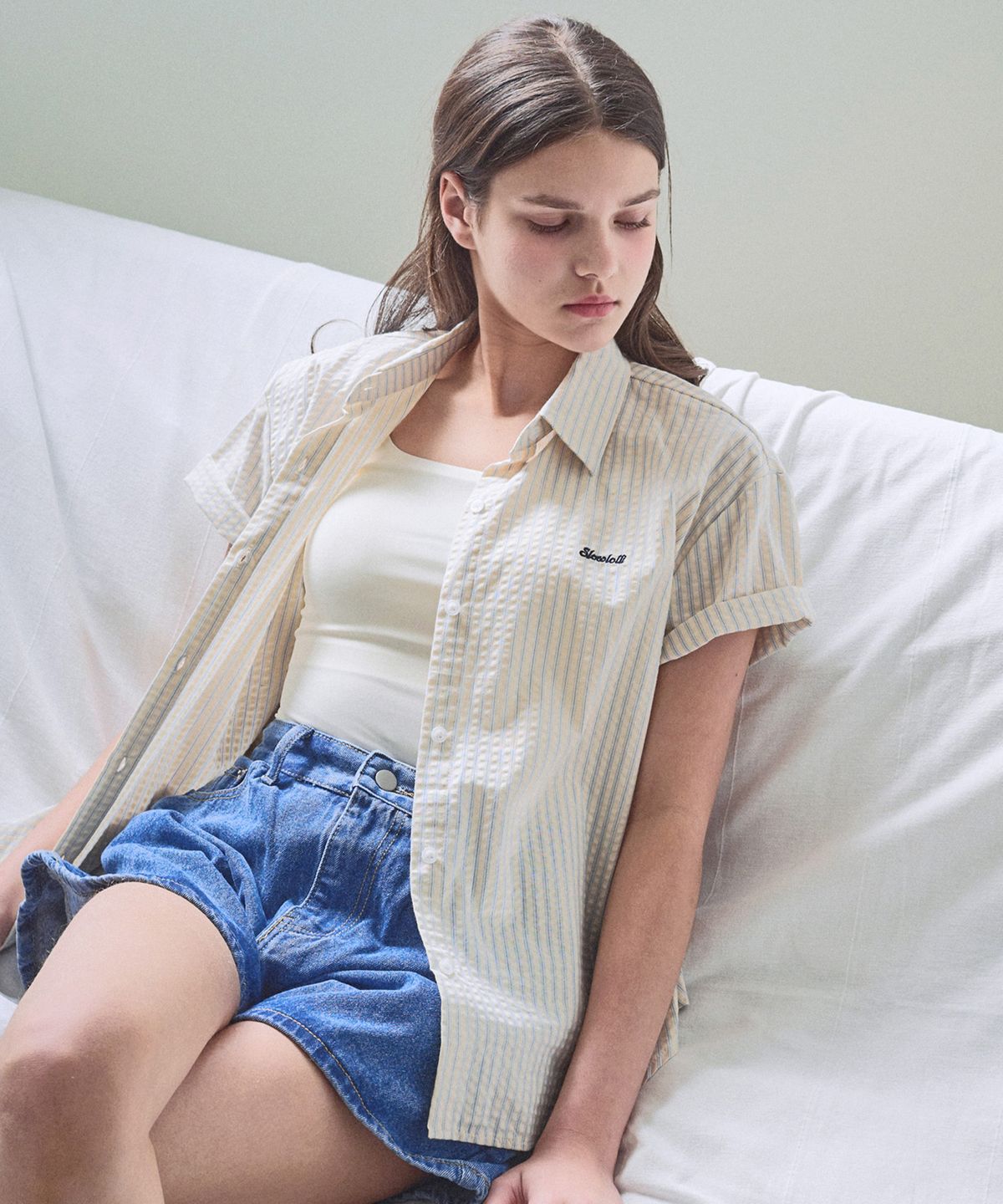 슬로우롤리(SLOWLOLLI) Nover stripe half shirt_2 Colors
