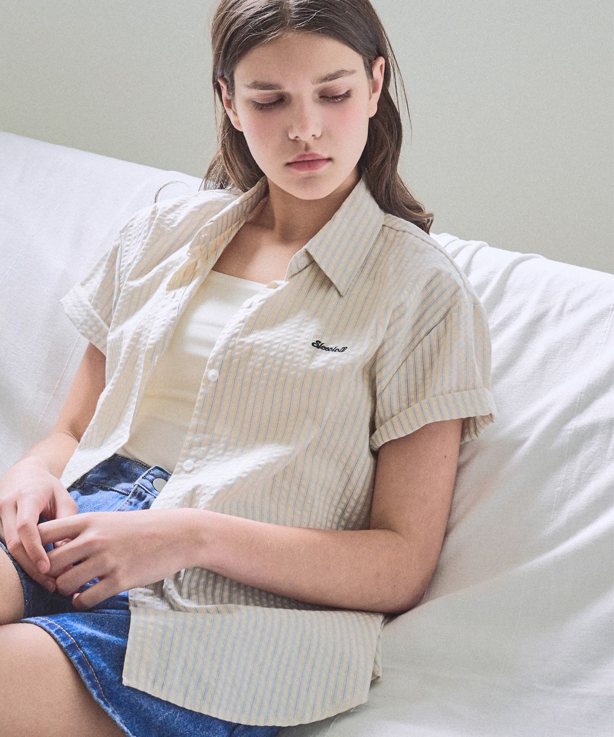 슬로우롤리(SLOWLOLLI) Nover stripe half shirt_2 Colors