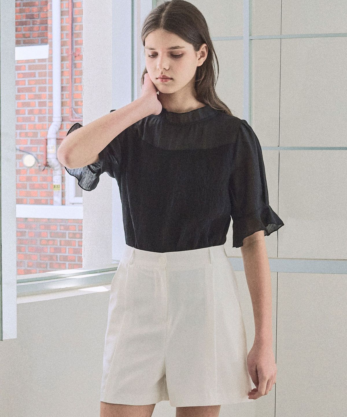 슬로우롤리(SLOWLOLLI) Mixed layered blouse_2 Colors